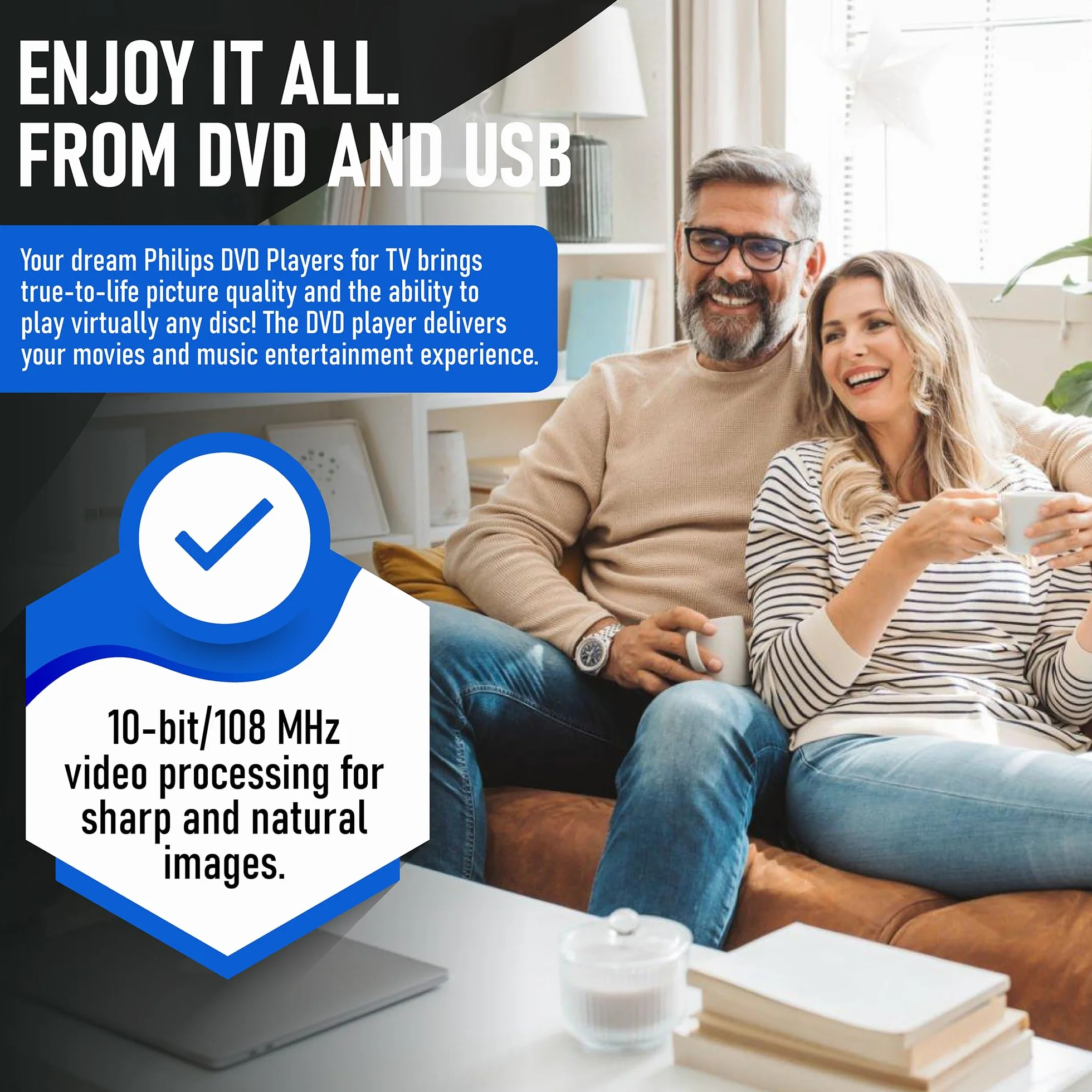 Philips Lettori DVD per TV con porta HDMI 1080P All Region HD lettore DVD per Smart TV USB Ingresso dispositivo telecomando, Mini DVD CD Player per sistema stereo domestico, cavo HDMI e RCA incluso