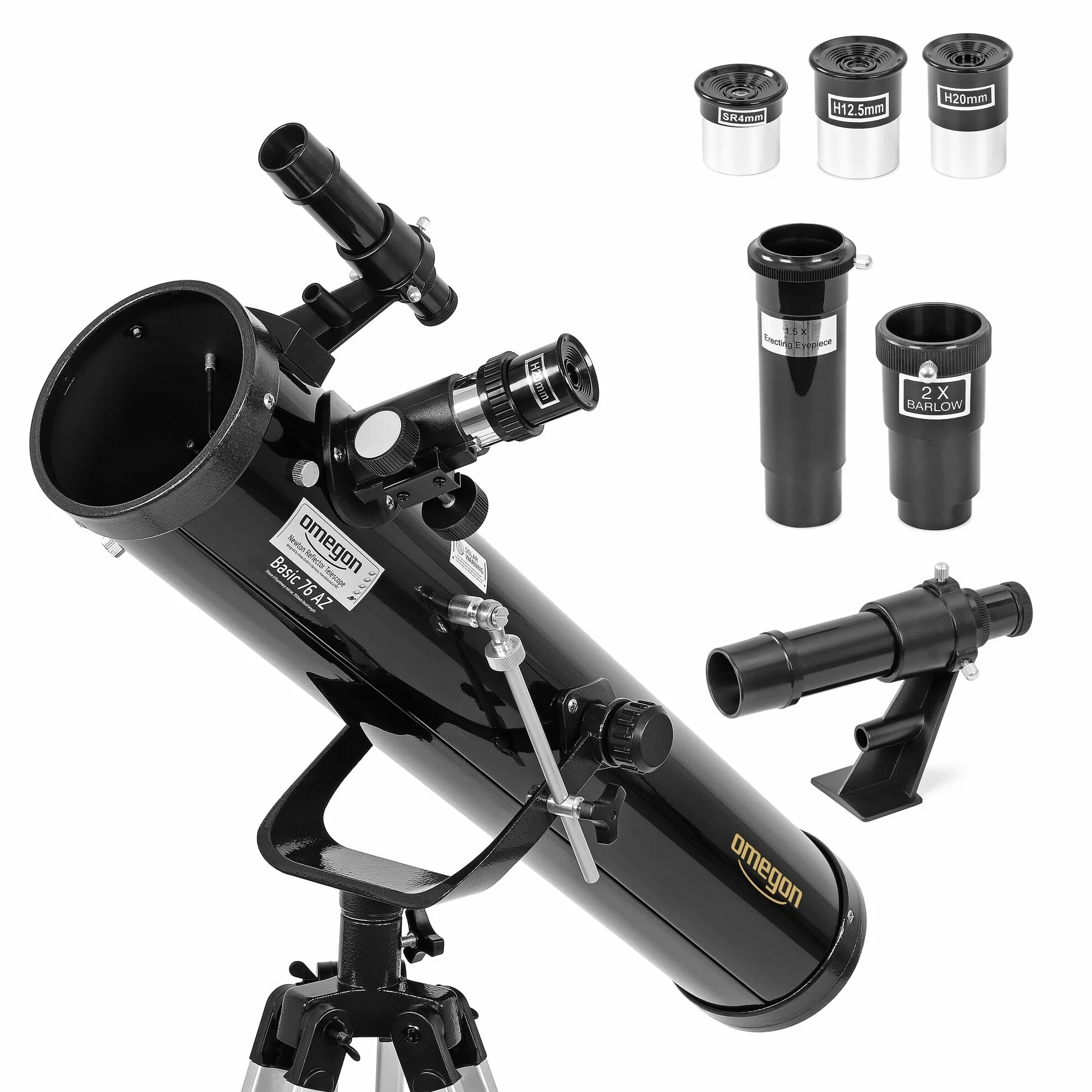 Telescopio Omegon N 76/700 AZ-1 | Telescopio a specchio per principianti | Montatura azimutale | Compatto e leggero | Per la Luna e i pianeti | Telescopio astronomico per giovani e adulti