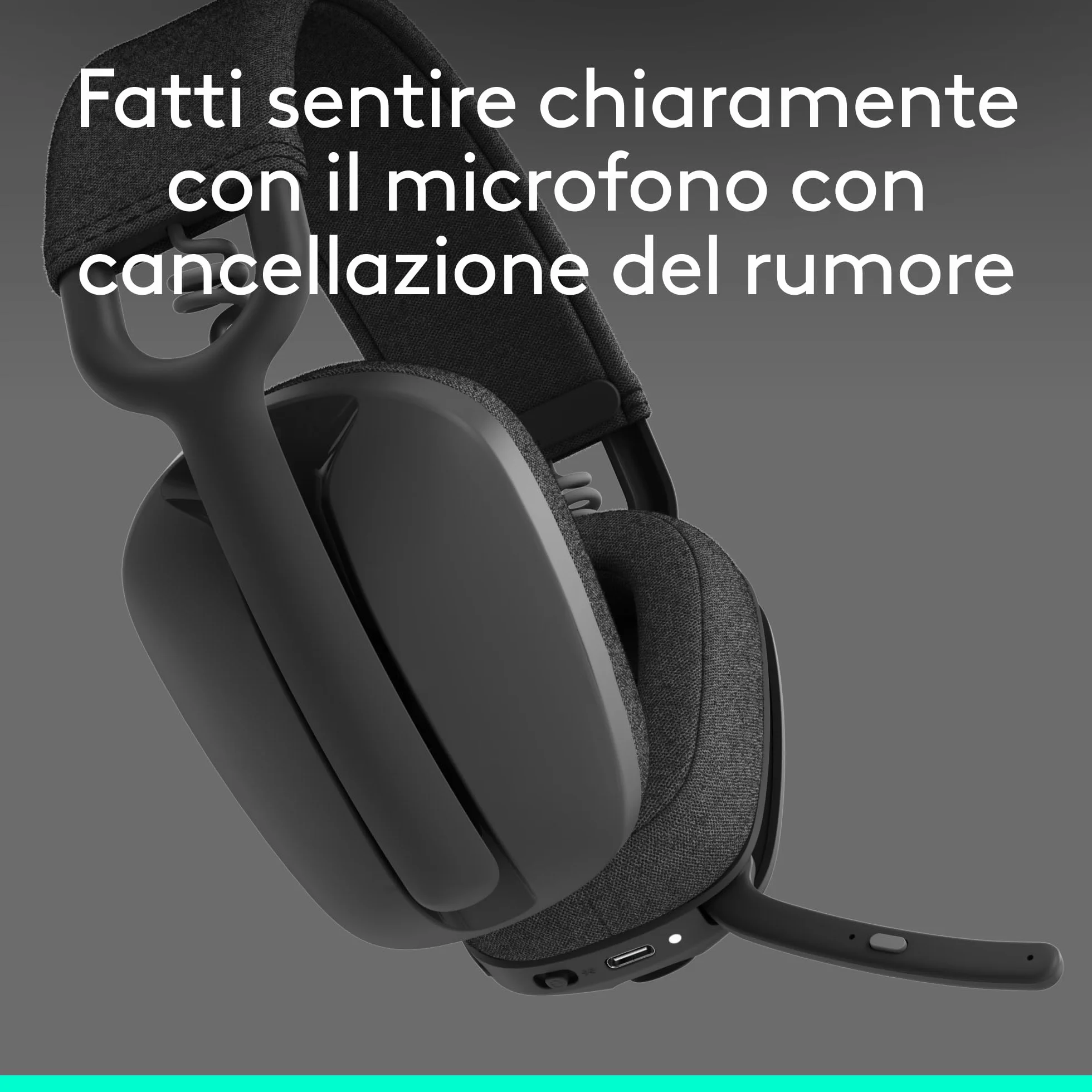 Logitech Zone Vibe 100 Cuffie Wireless Over-Ear Leggere con Microfono con Eliminazione del Rumore, Auricolare Bluetooth Multipoint, Compatibile con Teams, Google Meet, Zoom, Mac/PC - Grigio