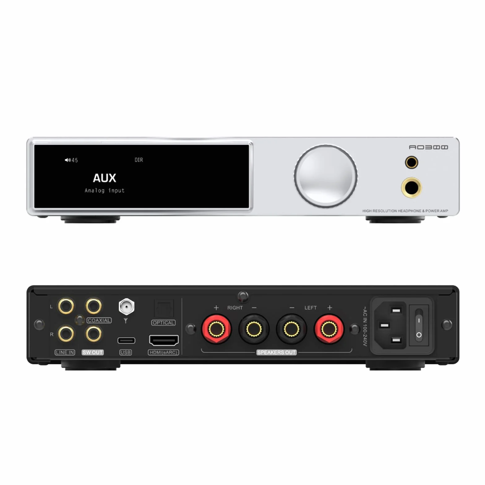 SMSL AO300 PRO Potenza Amplificatore DAC CS43131 165W MQA USB Coax Ottico RCA 2.1 Canali Cuffie 4.4mm 6.35mm Argento