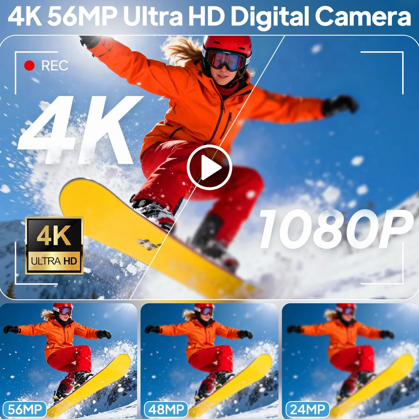 Macchina Fotografica Digitale, Focusinc 4K 56MP Fotocamera con Autofocus, Videocamera Pieghevole 180° da 3 Zoom Digitale 16X, Scheda 32GB Inclusa, Compatta Ricaricabile per Principianti Studenti