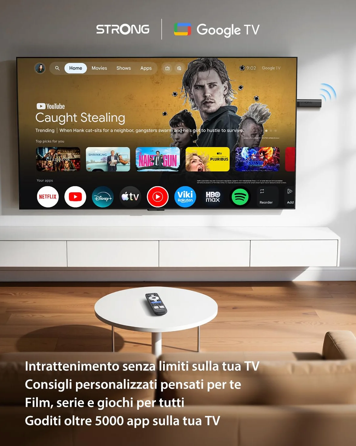 STRONG LEAP-NOVA-X TV Stick 4K UHD, Android 14, 32GB Memoria, Dolby Vision/Audio, Wi-Fi 6, HDR10+, Controllo Vocale, Chromecast Integrato, Streaming Oltre 5000 App