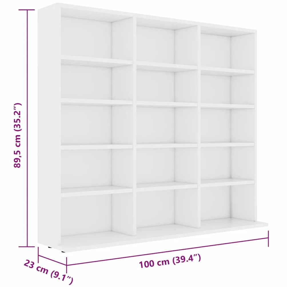 ACAGALA CD DVD Blueray - Mensola per CD con 15 scomparti, colore: bianco, 100 x 23 x 89,5 cm, libreria da parete per collezioni e vetrina