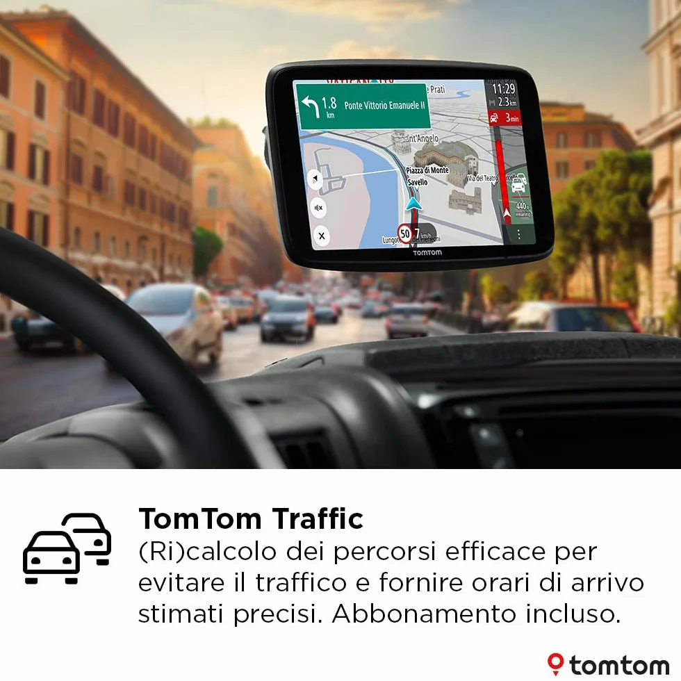 TomTom Navigatore per camper e roulotte GO Camper Tour (schermo da 6", PDI per camper, aggiornamenti Wi-Fi, TomTom Traffic, 6 mesi di avvisi autovelox, mappe d'Europa, indicatore corsia in movimento)