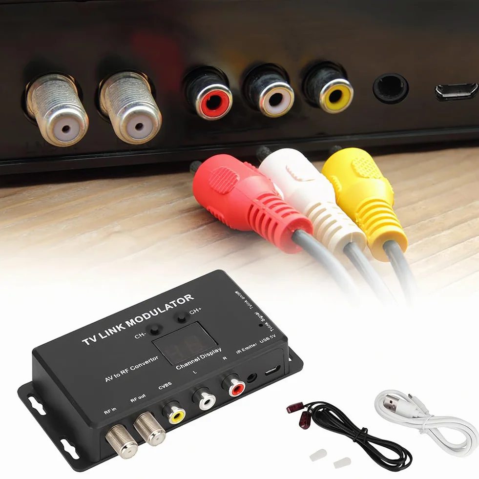 Modulatore UHF TV Link Estensore IR Convertitore da AV a RF con Display Canale, Regolabile per AV Source