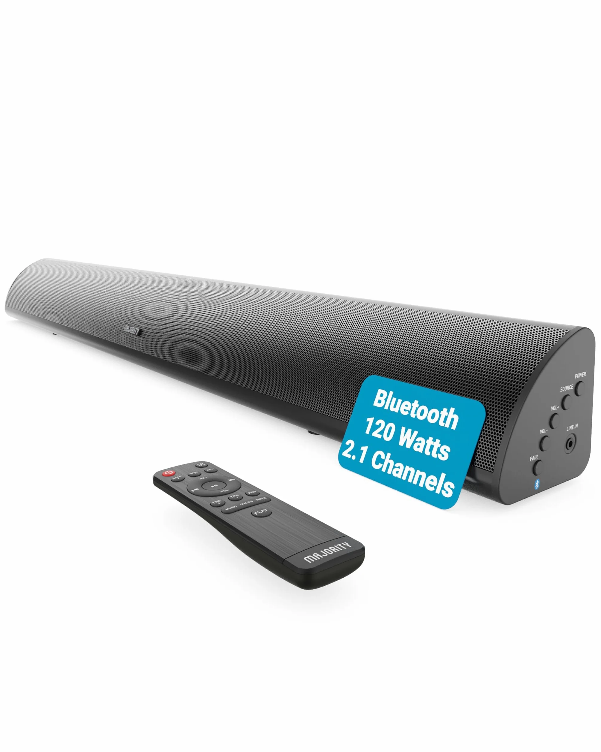 Majority Barra Soundbar TV con Subwoofer Integrato | 2.1 Home Theater | 120W Cassa TV Sound Bar | Casse Bluetooth con Connessione RCA, ottica e AUX | Altoparlanti Montabile a Parete Snowdon