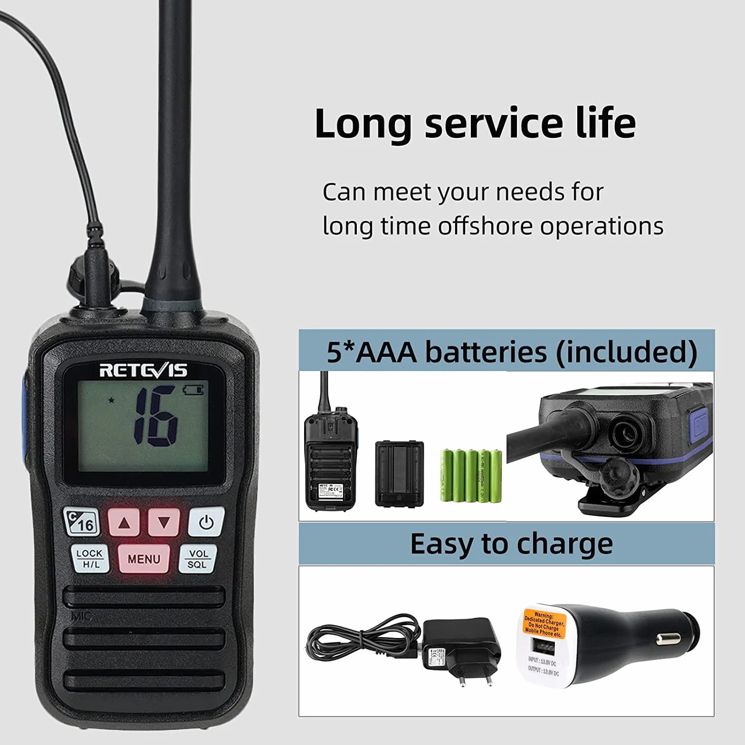 Retevis RM01 Marine Walkie Talkie, IP67 VHF Marino Portatile Impermeabile, Vibrazione, Galleggiante 88 Canali, Radio Bidirezionale per Kayak e Pesca in Barca (Nero, 1 Pz)