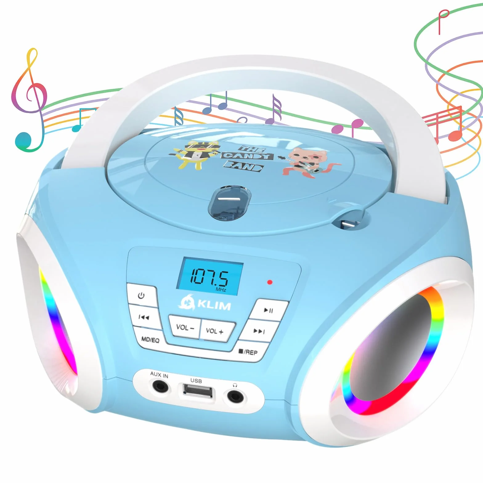 KLIM Candy Stereo per bambino NUOVO + Radio FM + Batterie incluse + Lettore CD Blu con altoparlanti e Radio + Regalo Perfetto