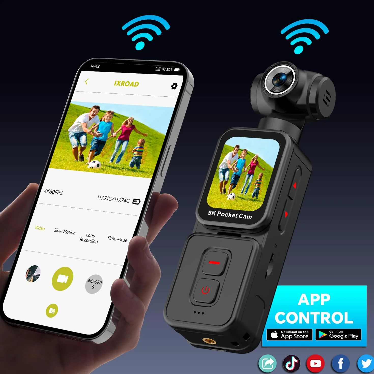 5K Bodycam, Mini Action Cam per Vlog POV, Obiettivo Rotante Elettrico, Tracciamento del Volto, Videocamera Portatile con Microfono Esterno, Clip e Scheda TF da 64 GB