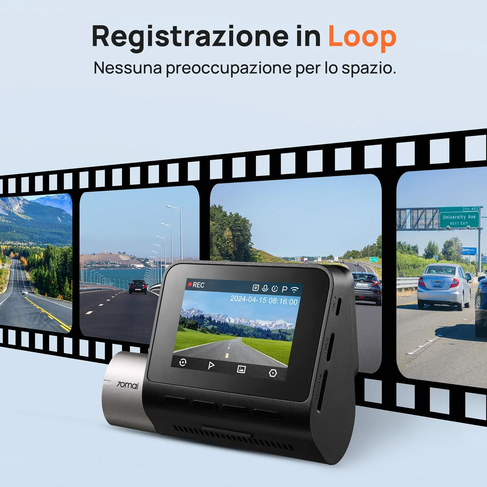 70mai Dash Cam Auto A510 Full-HD 1944P Doppio Dashcam con GPS e WiFi, Visione Notturna, Registrazione in Loop, Modalità Parcheggio 24H, Controllo Tramite App, Massimo 256GB