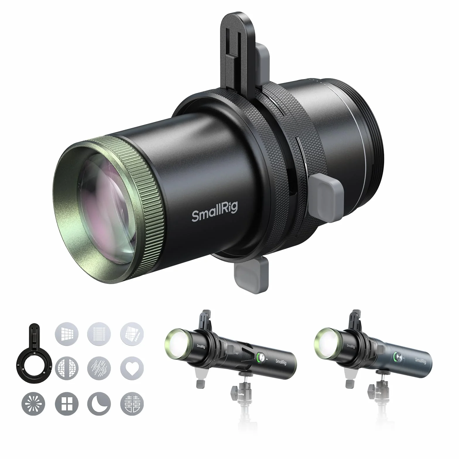 SMALLRIG Faretto SP Air, Lente di Proiezione Ottica a 36°, Luminosità 4x, Otturatori di Inquadratura Integrati, Portagobo e 10 Gobo in Metallo, Accessorio Snoot per Torcia RF 10C/20C - 6376