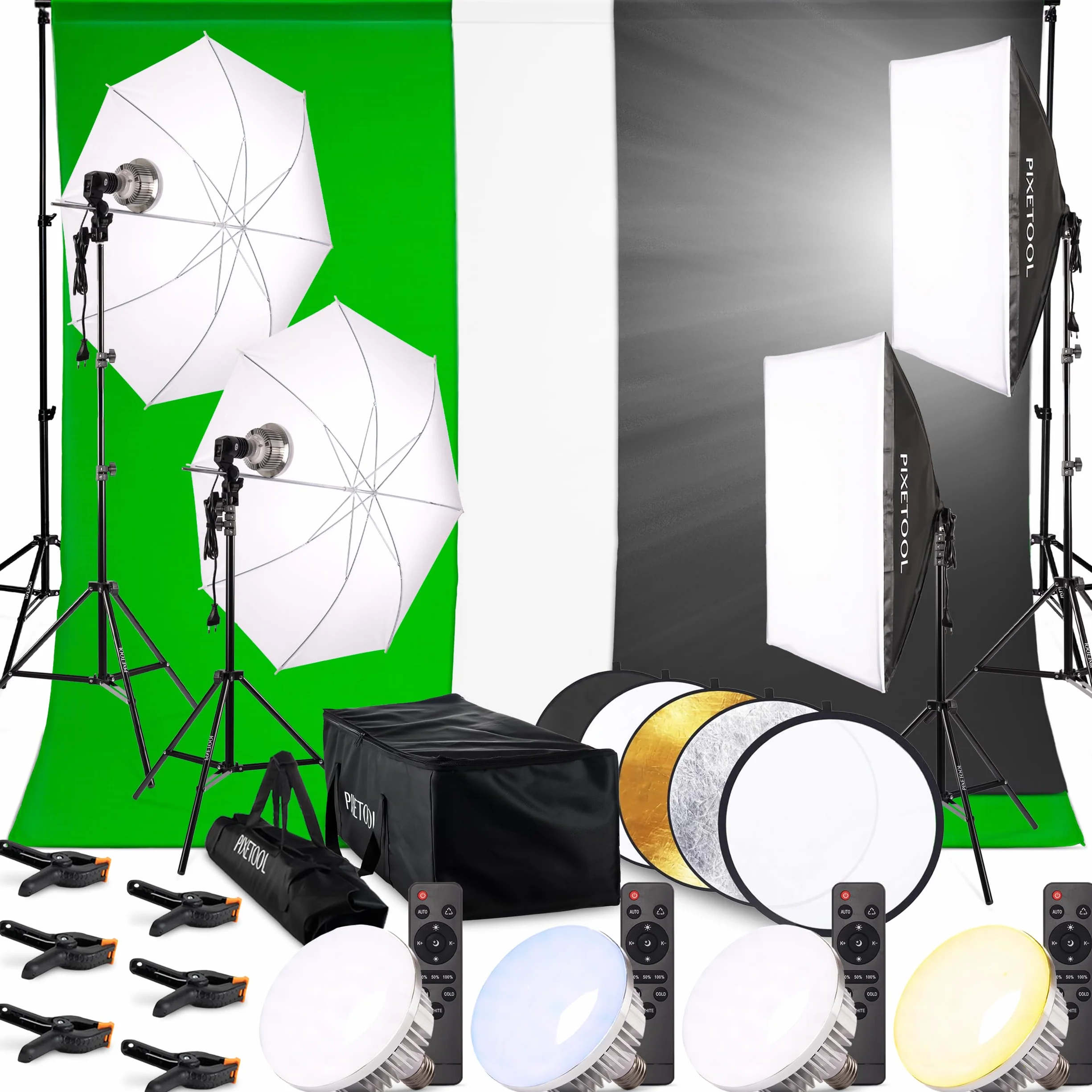 Set Studio Fotografico - Softbox - Green Screen Con Supporto (3m x 3m) - Fondale fotografica - Godox – Lampada - Sfondo - Luce Fotografiche Per Video Foto - Fotografia Streaming Giochi Gaming