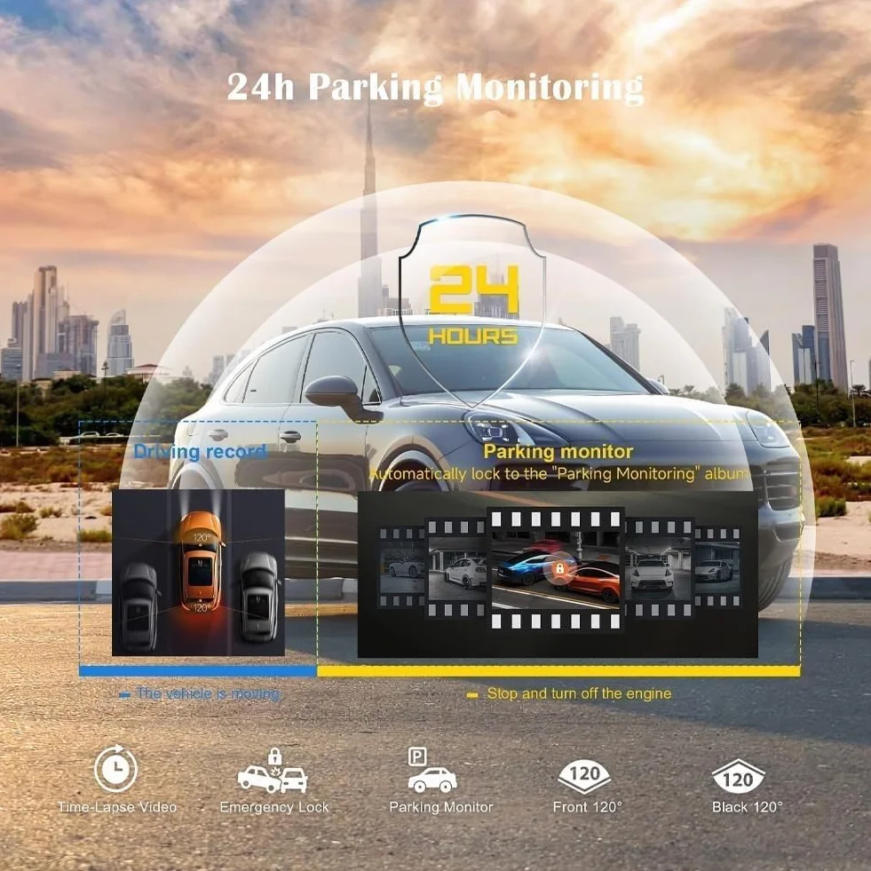 Osmo Dashcam Pro, Dashcam Wireless Per Auto, Anteriore E Posteriore Con Scheda Da 64 GB E Controllo Wi-Fi/app, Telecamera Per La Retromarcia, Registrazione In Loop, Monitoraggio