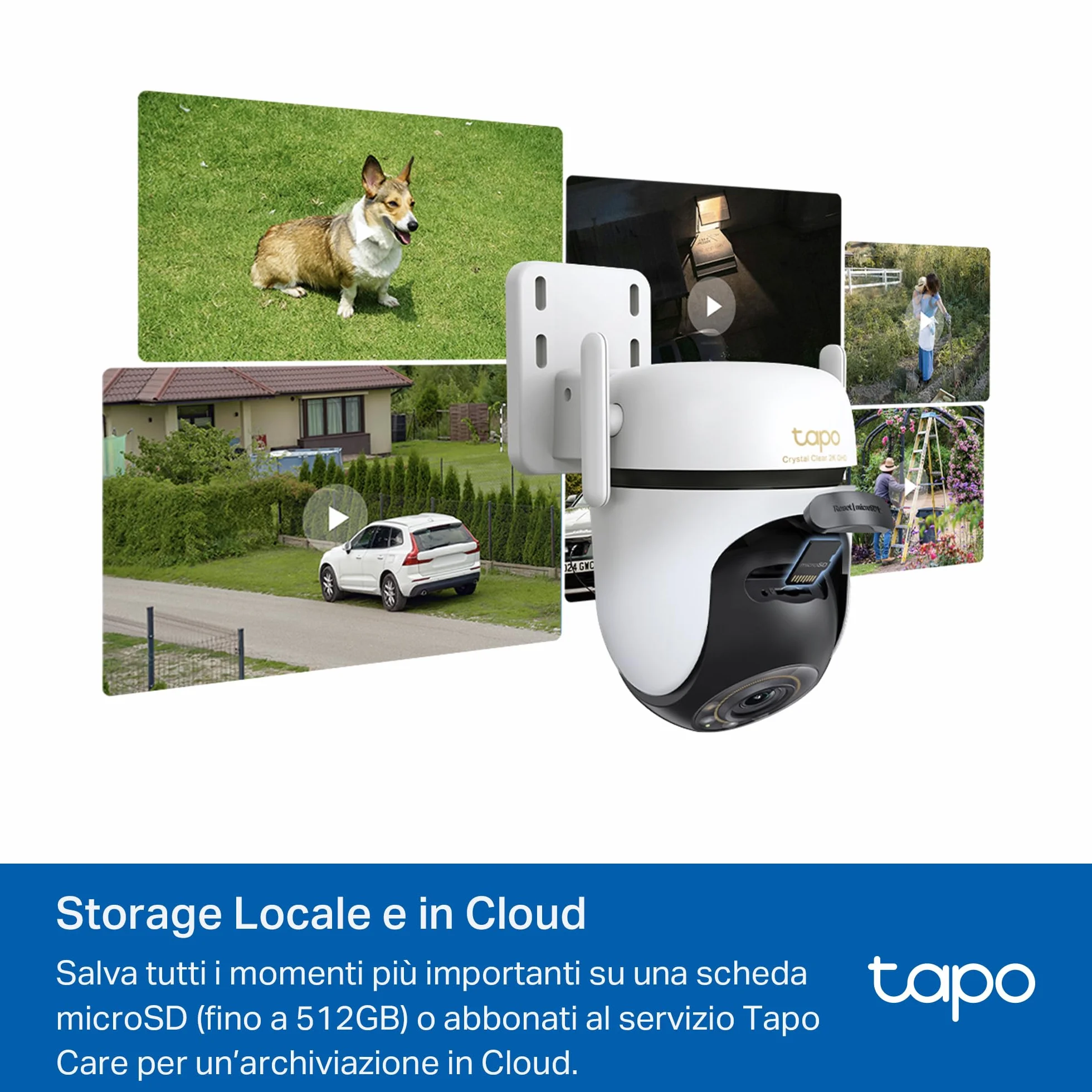 Tapo C530WS Telecamera Wi-Fi Esterno 3K 5MP 360° Visione Notturna a Colori Starlight Rilevamento AI IP66 Wi-Fi Ethernet Allarme Sonoro Luminoso MicroSD 512 GB