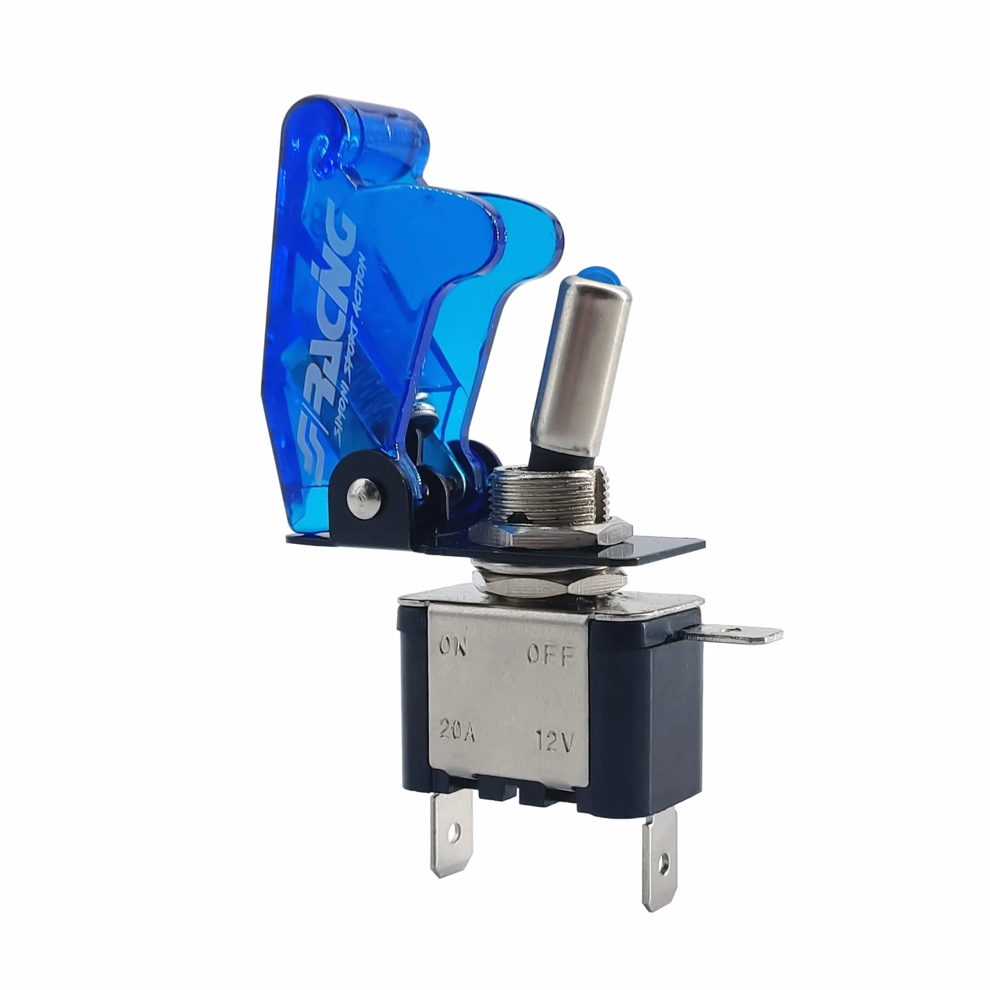 Simoni Racing ISR/1BT-LB Interruttore Universale con Led, Interruttore a Levetta, Interruttore a Bilanciere, Blu Trasparente