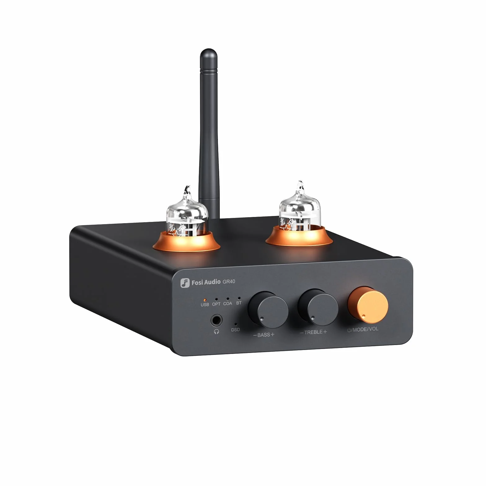 Fosi Audio GR40 Preamplificatore a Valvole con DAC, Amplificatore Cuffie, Convertitore Audio Bluetooth USB/OPT/COAX