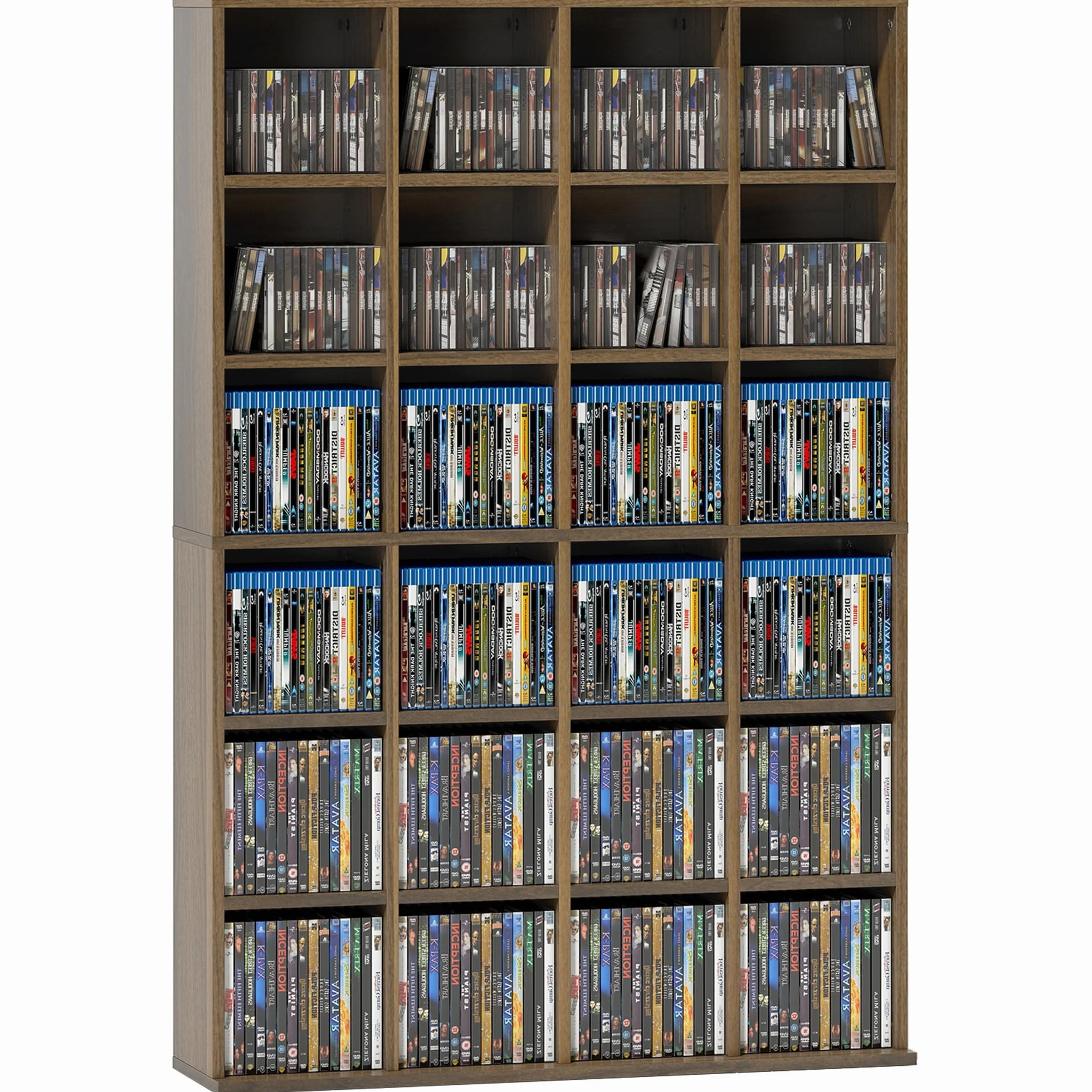 HOMCOM Contenitore per CD e DVD, scaffale di archiviazione, capacità massima 456 CD/336 DVD, 24 scomparti e ripiani regolabili, per ufficio, soggiorno, camera da letto, 89 x 20 x 130,5 cm, marrone