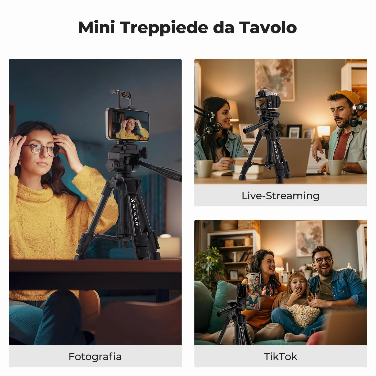 K&F CONCEPT Mini Treppiede per Fotocamera 64CM, Treppiede da Tavolo in Alluminio con Telecomando, Mini Travel Tripod S233A0, Treppiede Piccolo per DSLR, VCR, Cellulari, Proiettori e Telescopi, ecc.