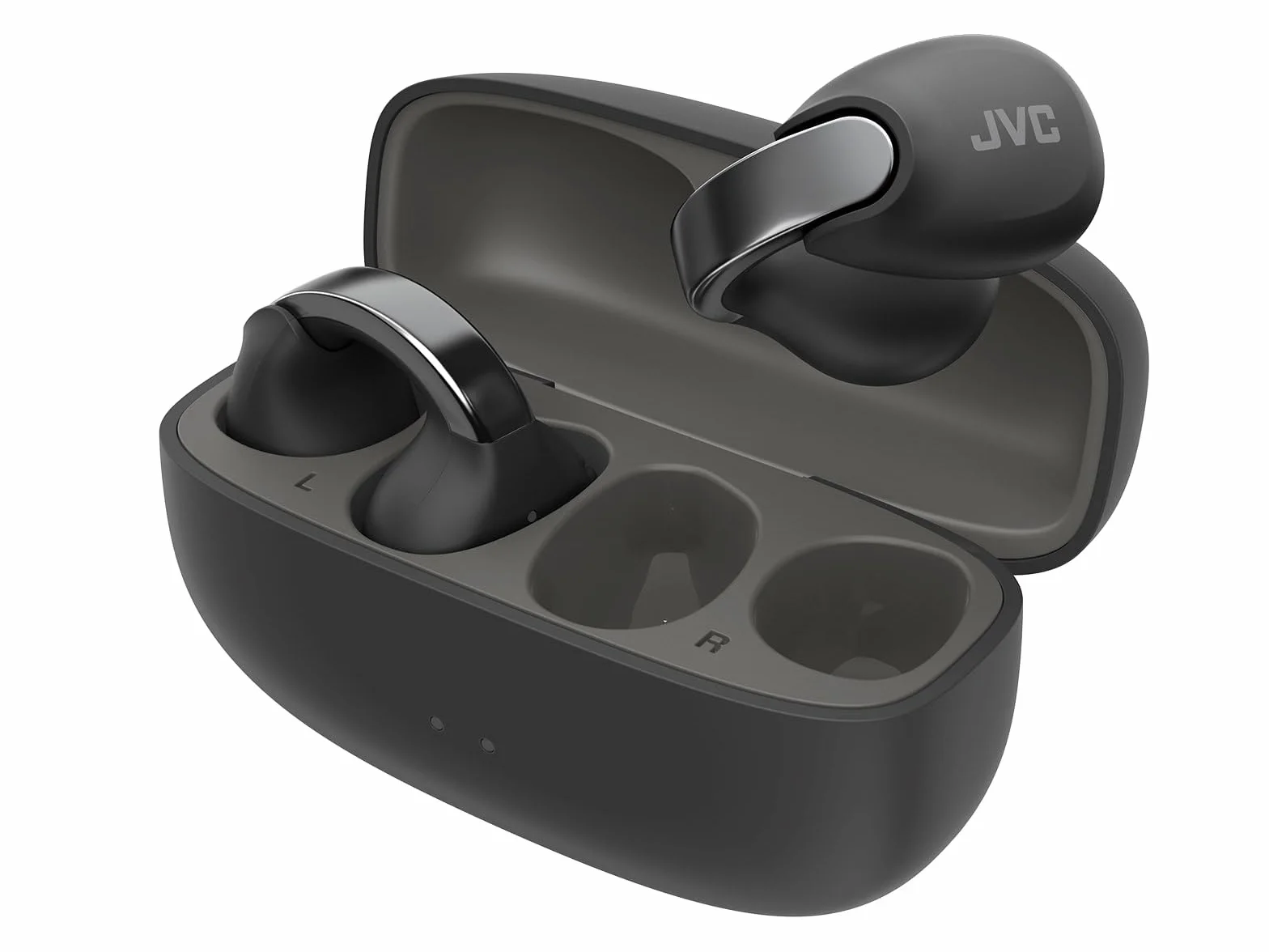 JVC Nearphones HA-NP1T-B, Cuffie in stile Earcuff con archetto lucido, vestibilità comoda, connessione multipoint, Bluetooth 5.3, autonomia di 24 ore, compatibili con app - Nero