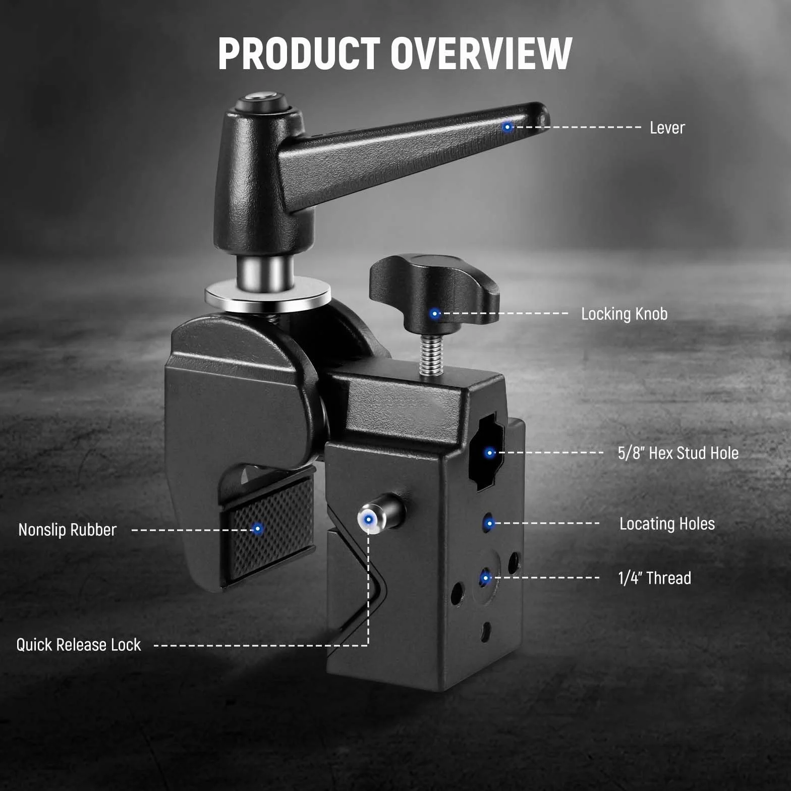 NEEWER 2pz Super Clamp con Perno 5/8", Blocco a Molla, Morsetto Ganascia da 2,4", Morsetto Granchio Robusto per Palo per Superficie Piana di Tubo Tondo, per Montaggio Luce Fotocamera, Max 15kg, UA017