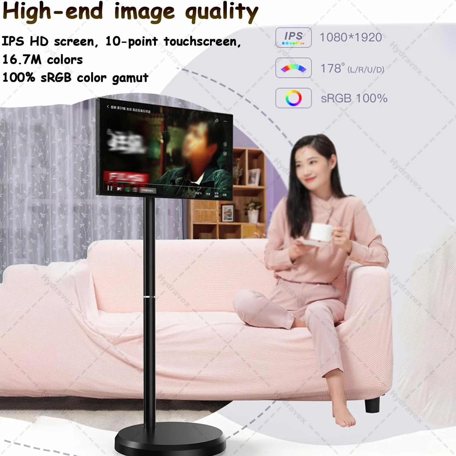 Smart TV Portatile FHD da 21,5 Pollici, operativo Android 14, TV Mobile su Ruote con Touch Screen Girevole, Batteria Integrata da 6000 mAh, Rotazione Completa Black-4+64G