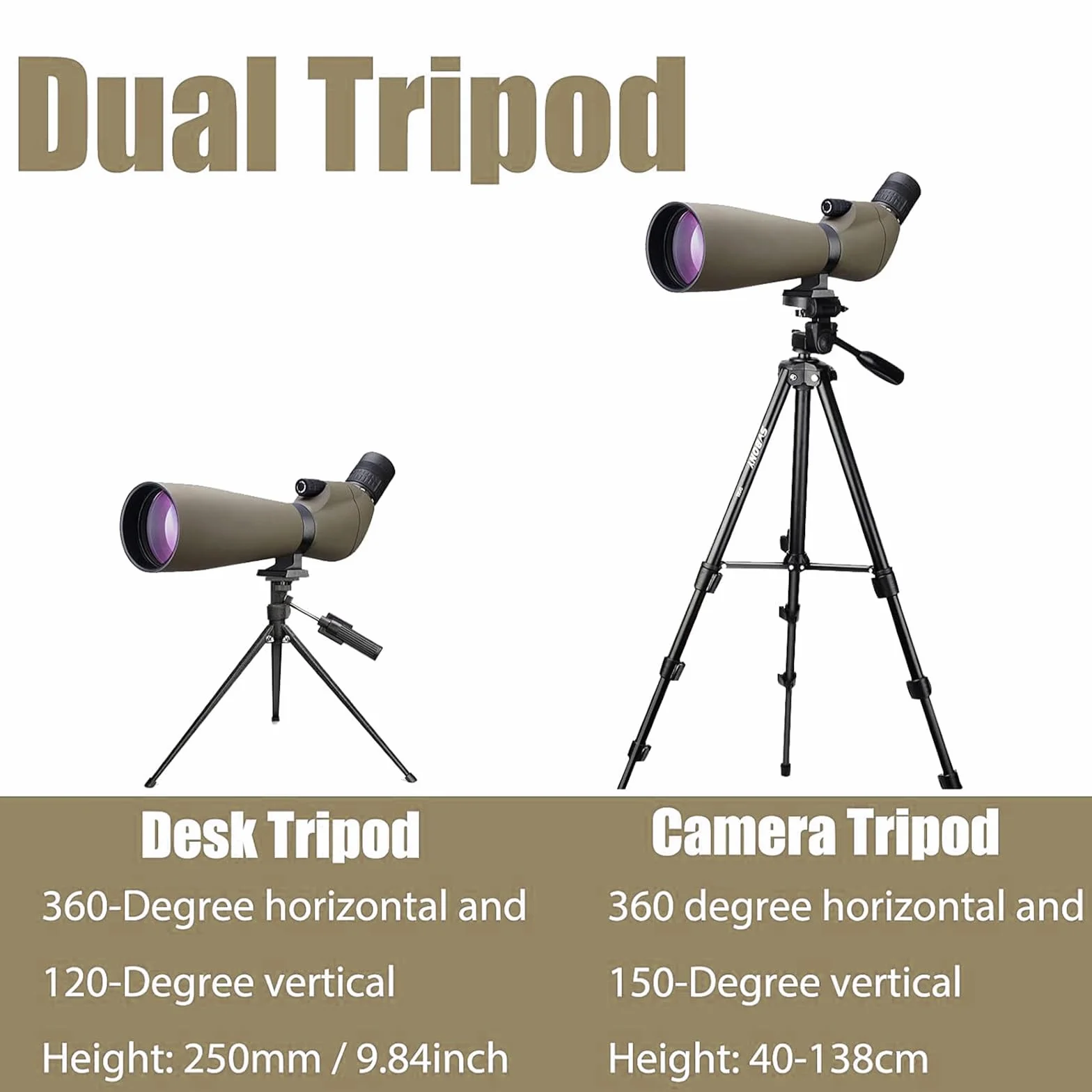 Svbony SV401 Cannocchiali con Doppio Treppiede, HD 20-60X80 Impermeabile Prisma di Porro Oculare Angolato Cannocchiale Monoculare per Tiro Al Bersaglio, Birdwatching