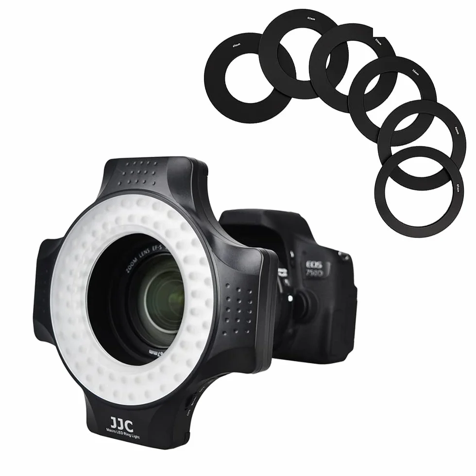 JJC Macro Ring Light LED 60 LEDs High Intensity Flash Diffuser for Canon Sony Nikon Olympus Fuji DSLR Lenses 49-67mm