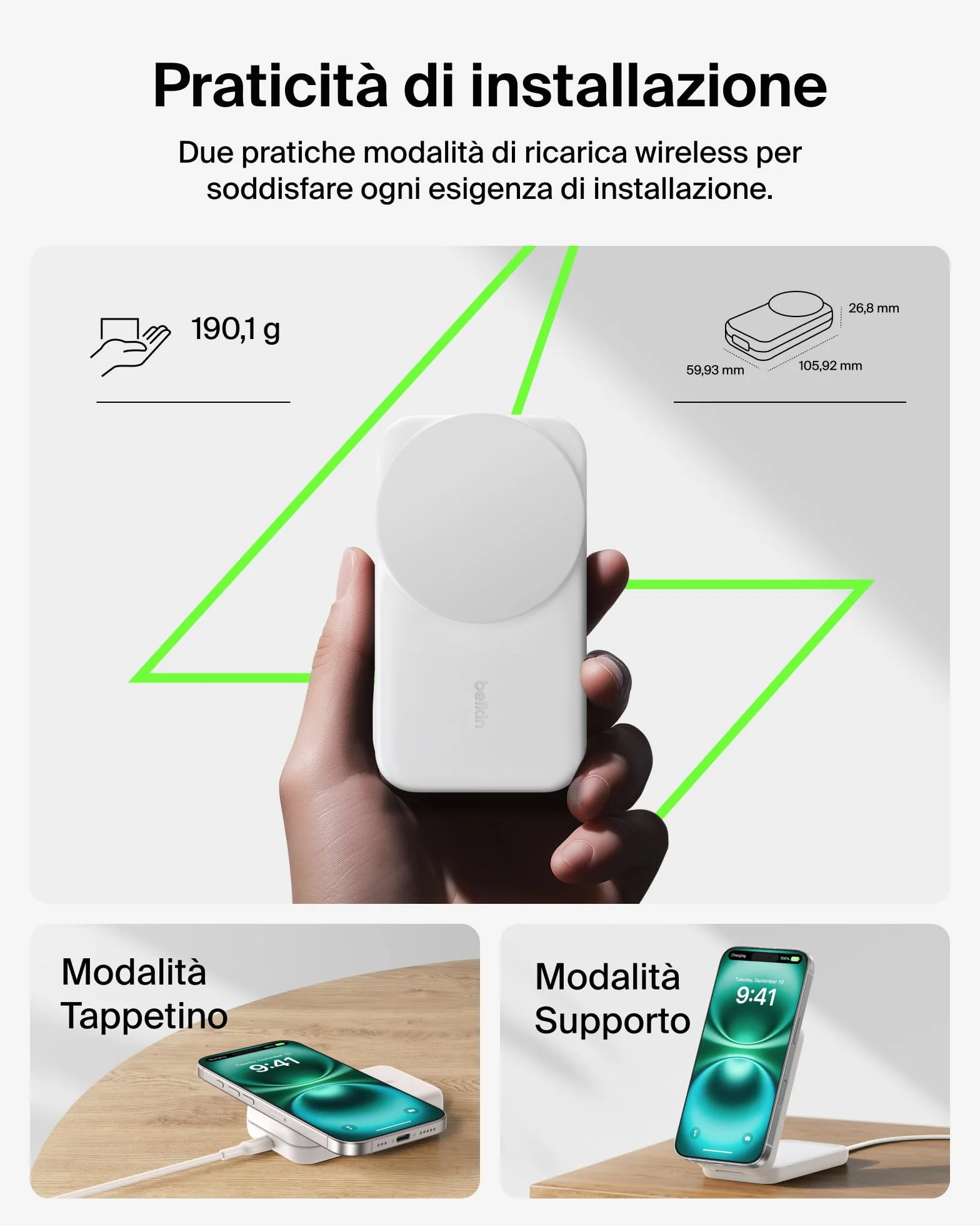Belkin UltraCharge Caricatore Wireless Magnetico Qi2, Stazione di Ricarica 3 in 1 25W, Caricatore Compatibile con MagSafe per iPhone 16, Apple Watch, AirPods, Pixelsnap con Adattatore 45W, Bianco
