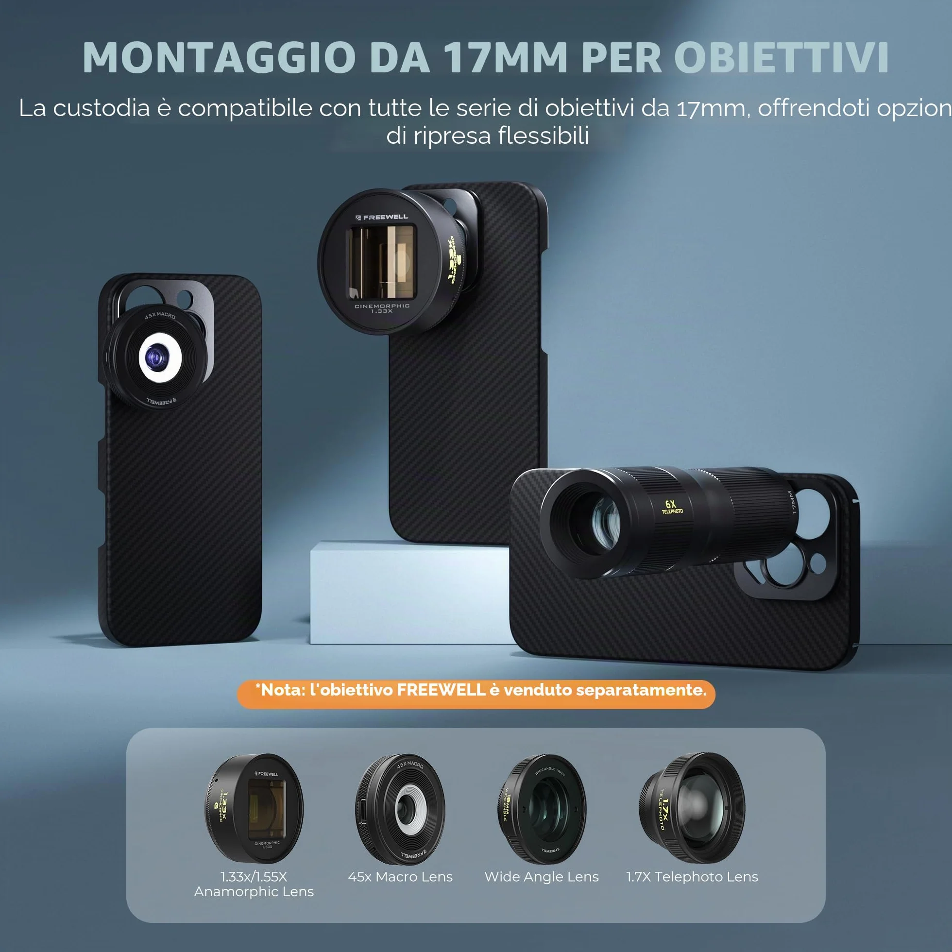 FREEWELL Custodia Pro Filmmaker per iPhone 16 Pro - Filtri magnetici e supporto obiettivo da 17 mm nero