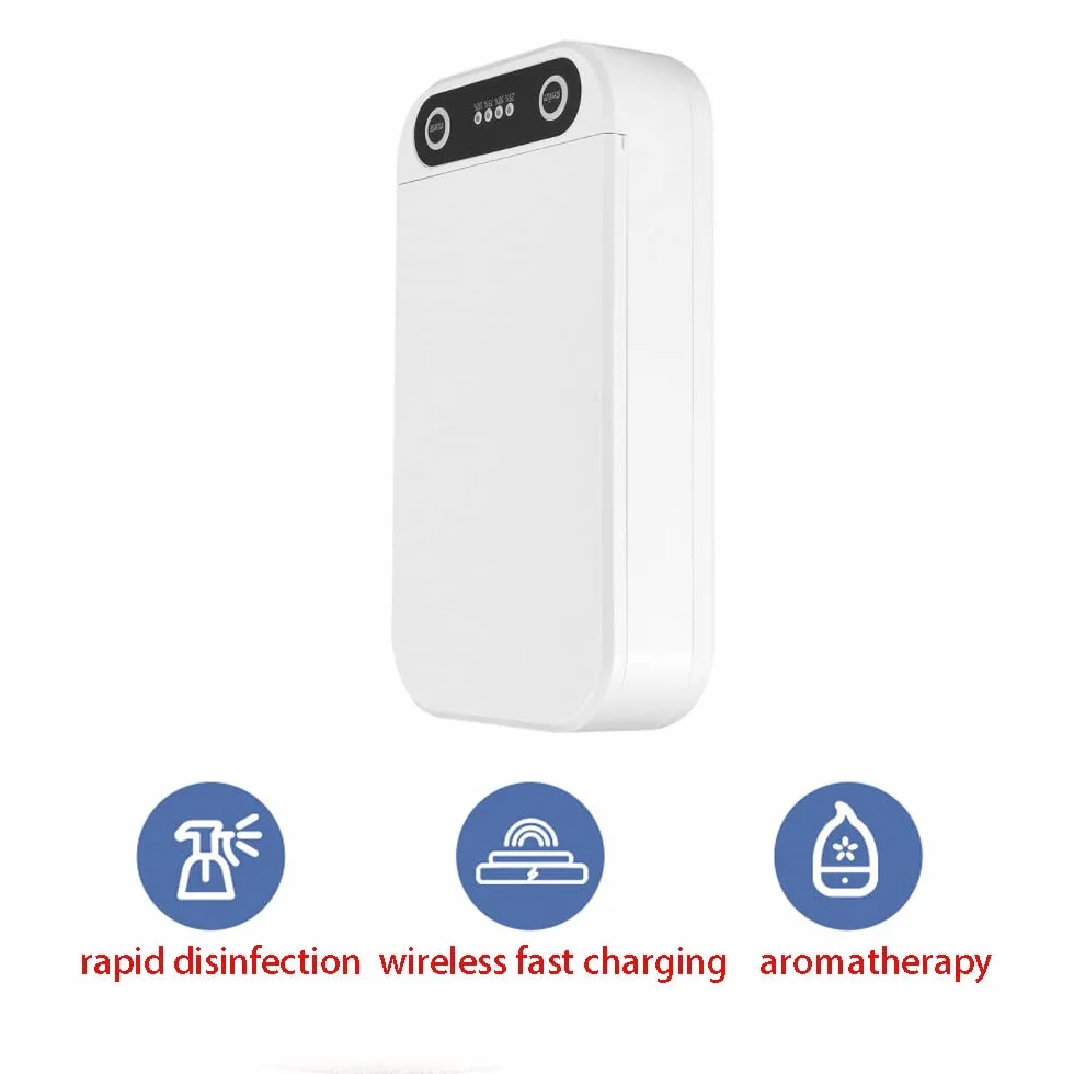 Scatola disinfettante UV per telefono con caricabatterie wireless, uccide batteri e virus, porta di ricarica USB, per maschere telefoniche e gioielli