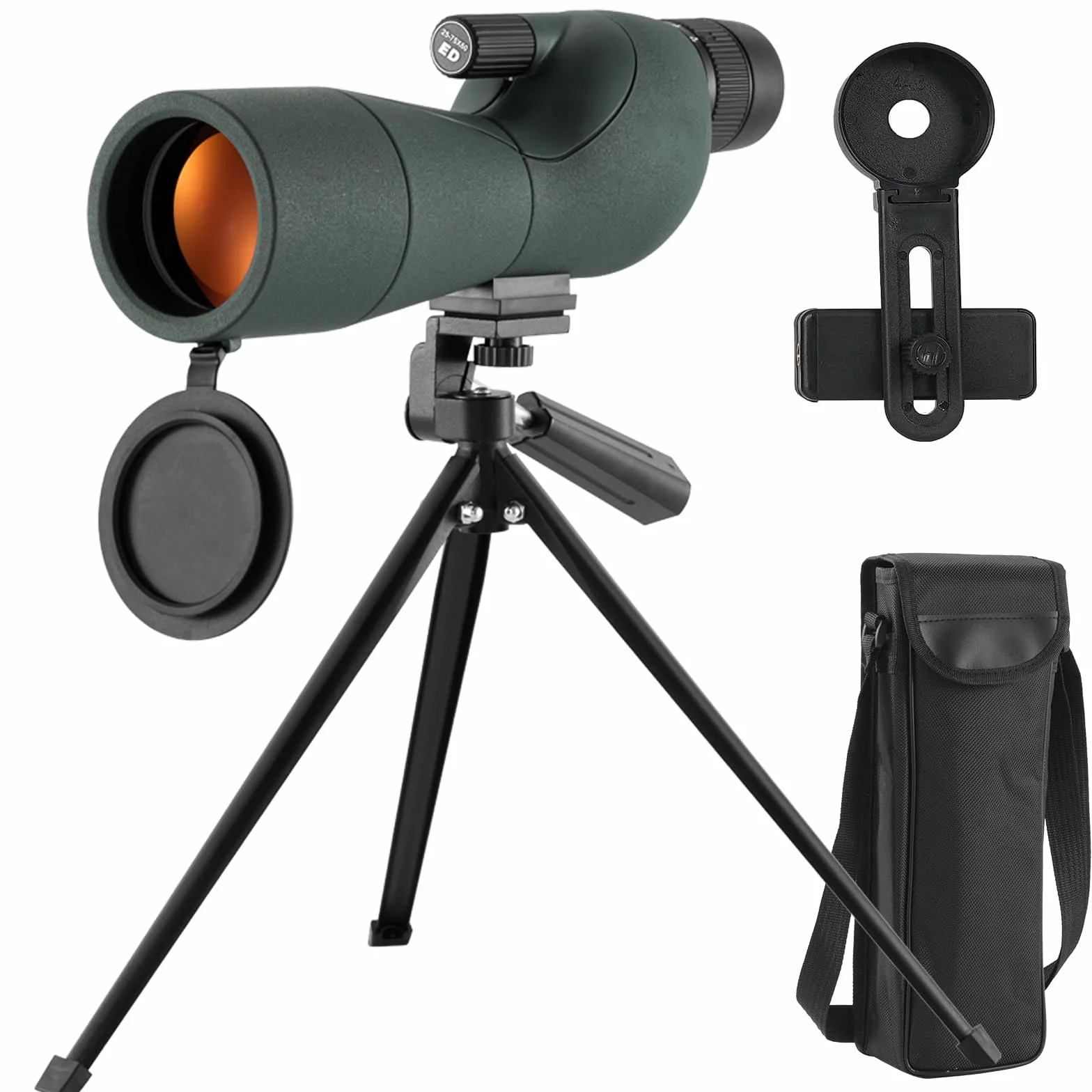 Cannocchiale, 25-75x60 Cannocchiale con Treppiedi, ED FMC Ottica Bak4 Prisma IPX7 Impermeabile Telescopio Spotting Scope con Smartphone Adapter per Tiro a Segno, Birdwatching, Caccia