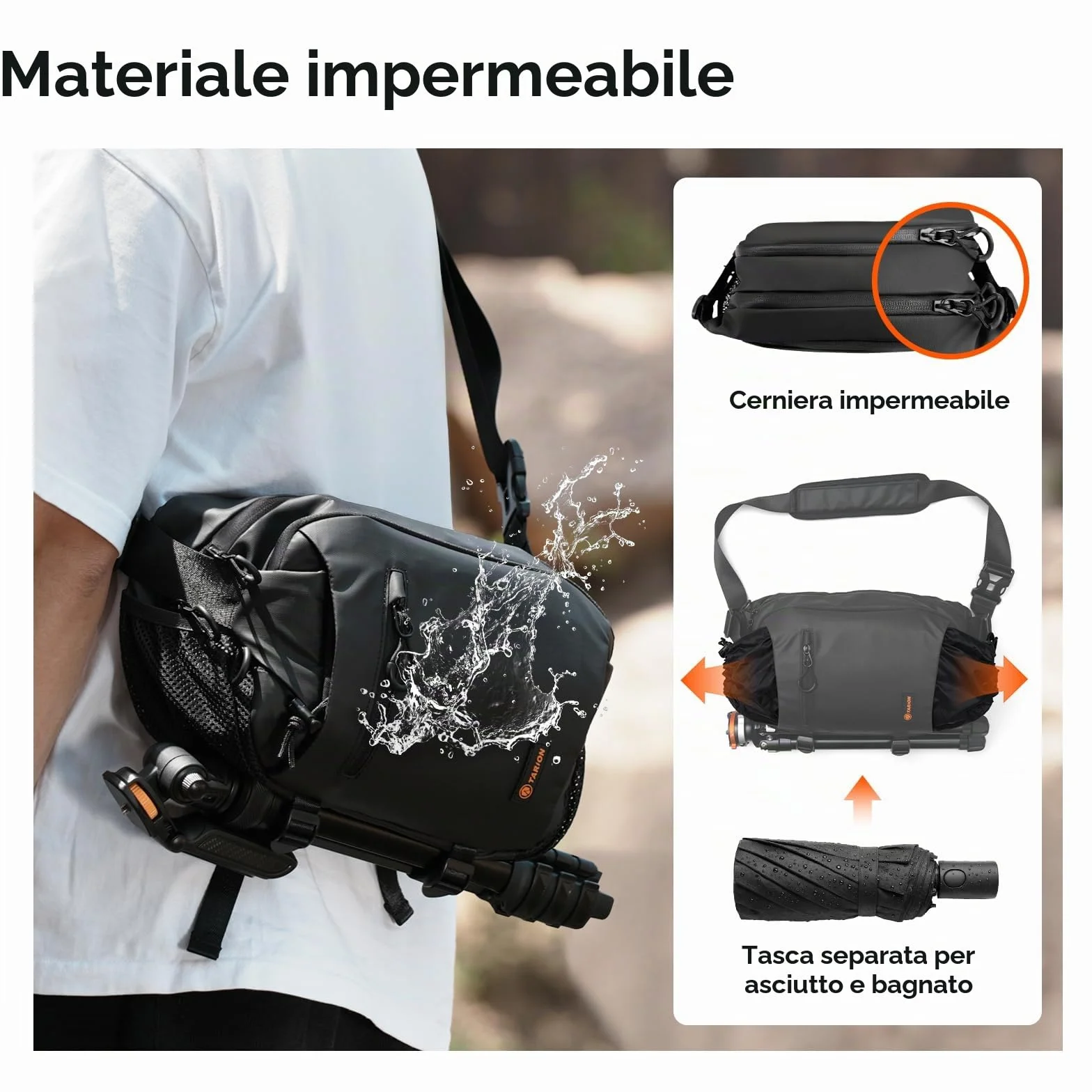 TARION Borsa a Tracolla per Fotocamera Sling: 2-in-1 Borsa Fotografica Piccola Reflex Custodia Macchina Fotocamera Zaino Fotografico Professionale Xprober für DSLR SLR Mirrorless Obiettivo