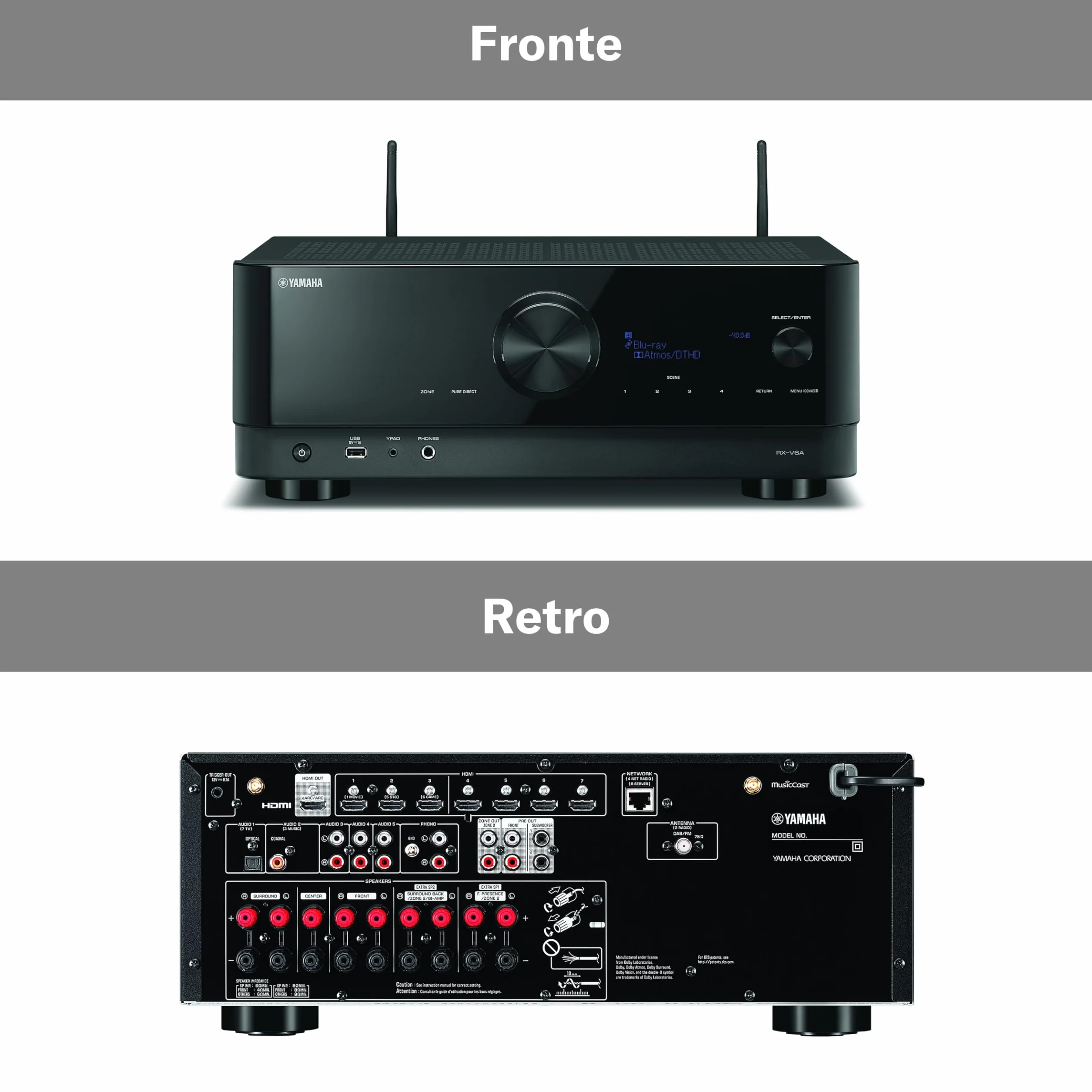 Yamaha RX-V6A Sintoamplificatore AV 7.2 Canali Dolby Atmos Gaming Controllo Vocale Nero