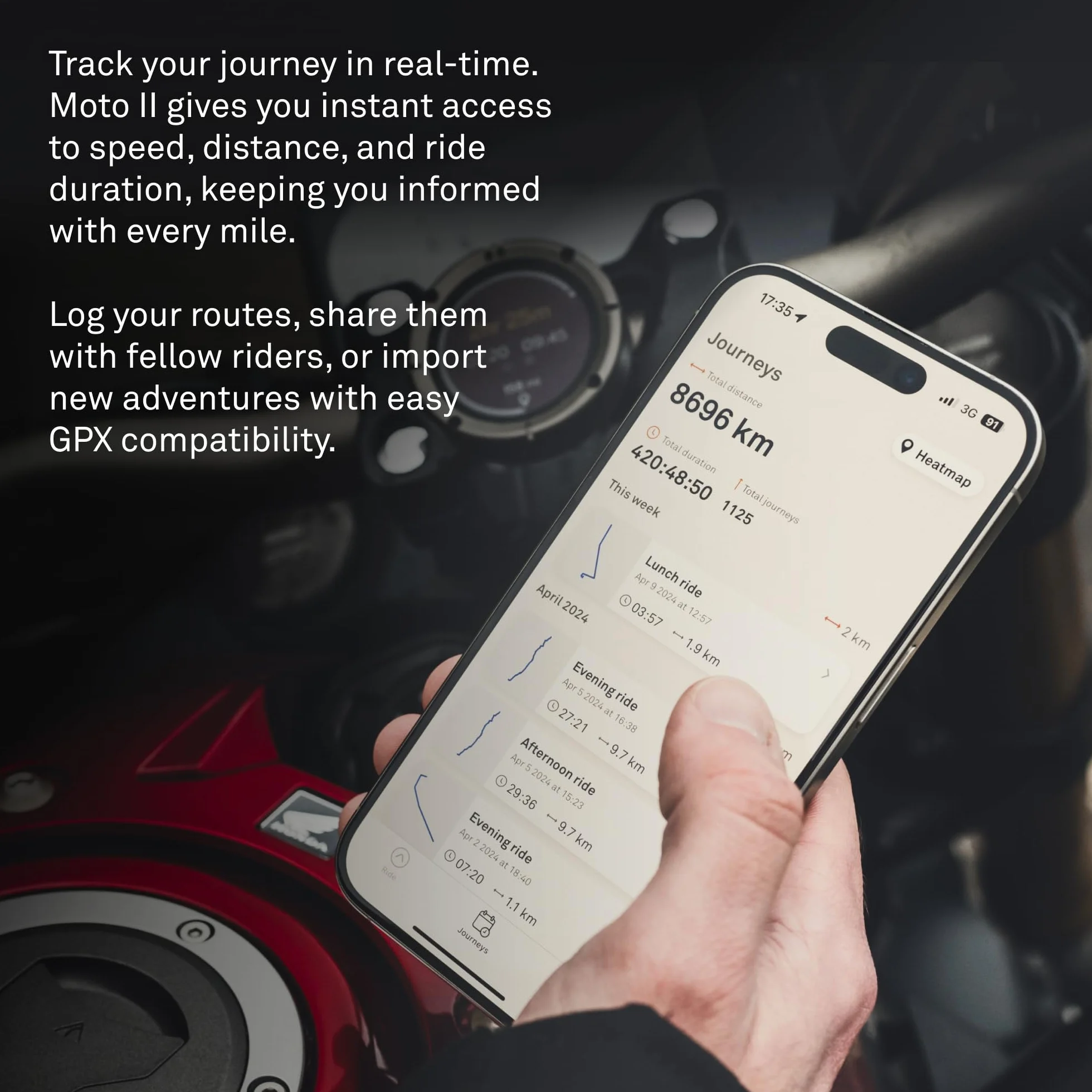 Beeline Moto II - Navigatore GPS da Moto - Schermo Ultra-luminoso | Navigazione, Velocità, Orario Arrivo | Batteria 14 ore, Impermeabile IP67 Antiurto, ricarica USB-C, Aggancio Universale al Manubrio