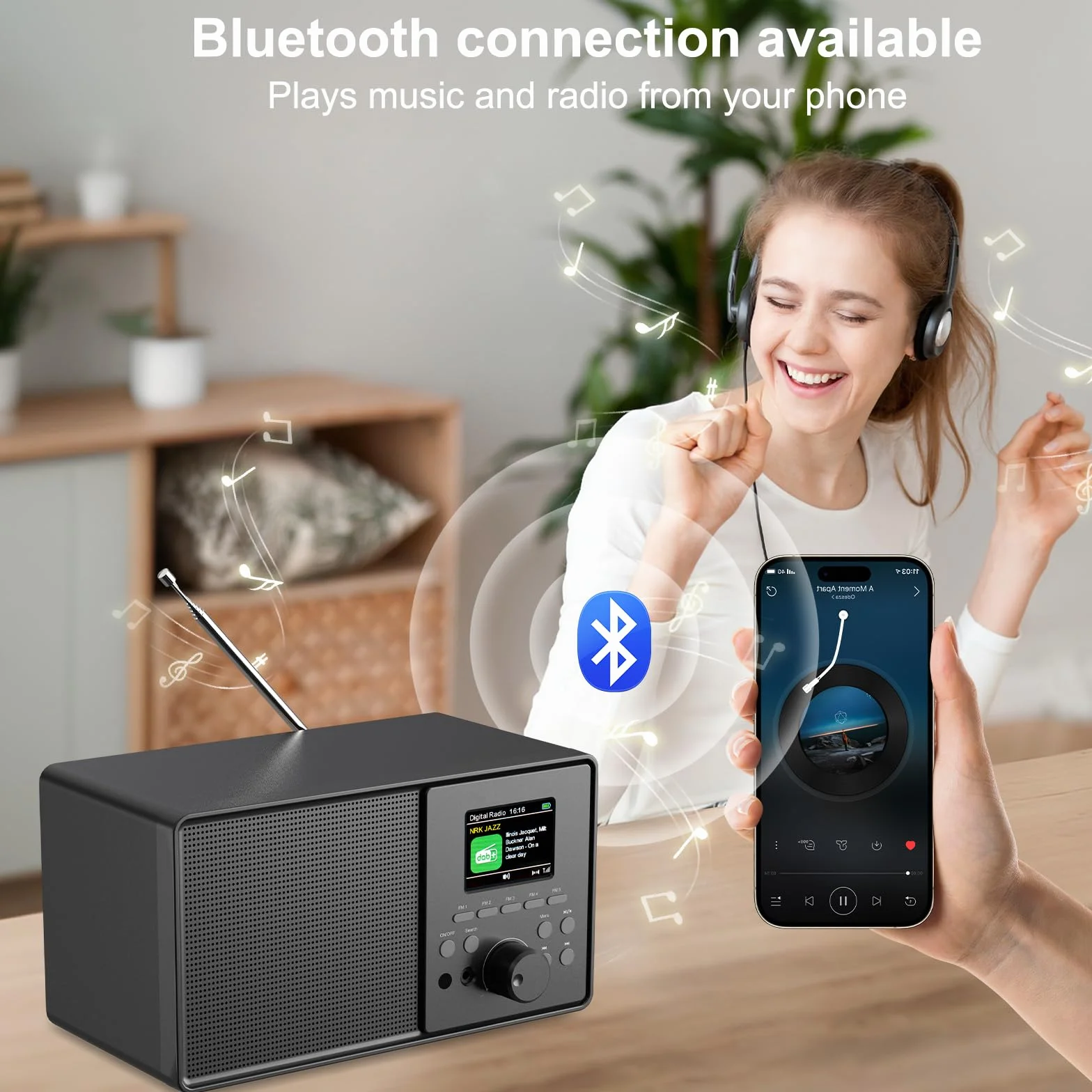 Radio Vintage DAB+/FM Bluetooth 5.0 Radiosveglia Doppio Allarme Telecomando Porta USB AUX 30 Stazioni Preimpostate