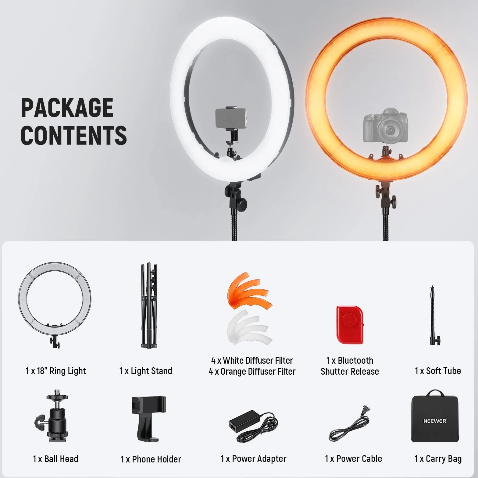 NEEWER Luce ad Anello LED 48cm 55W 5600K Dimmerabile con Stativo Bluetooth per Smartphone