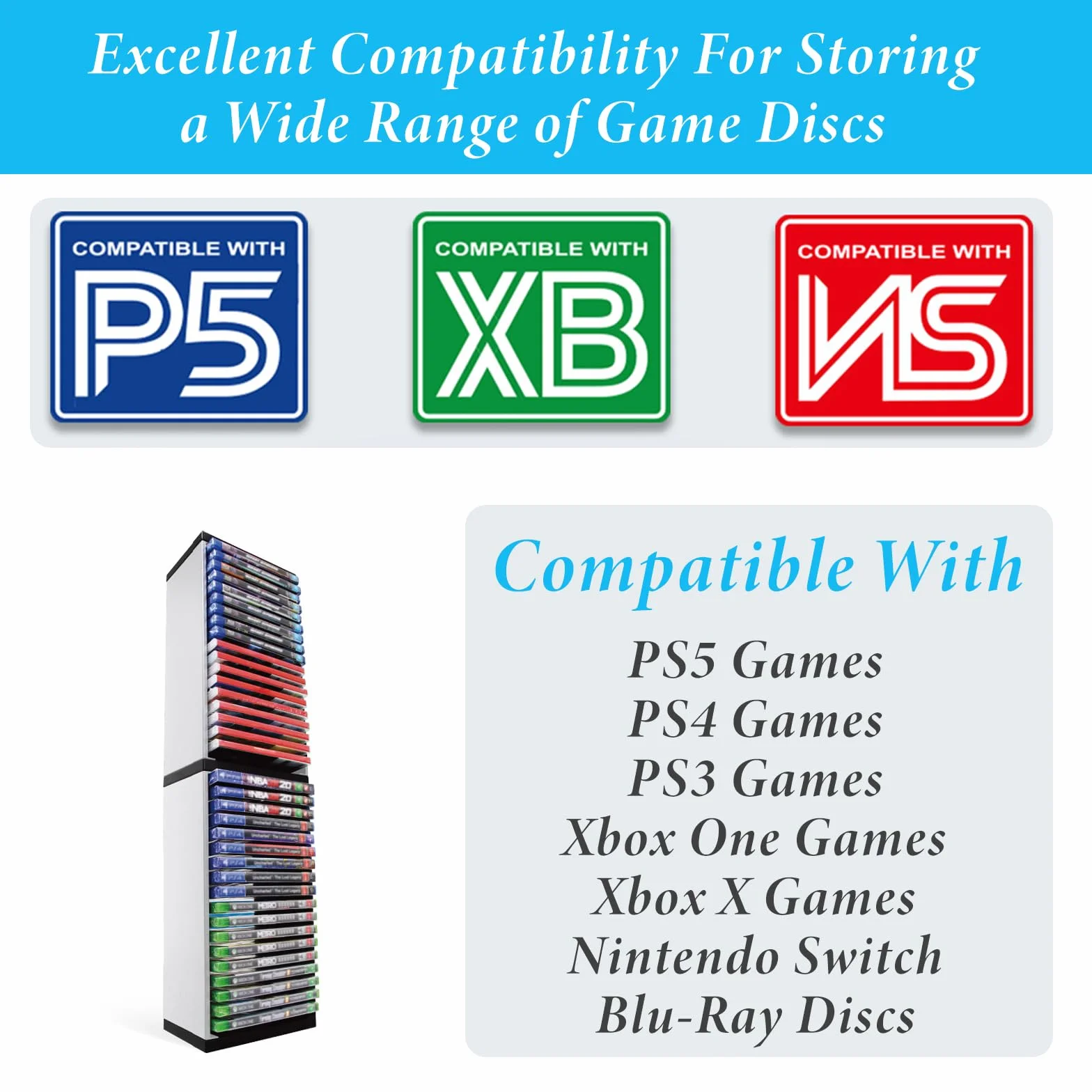 Scaffale portaoggetti per dischi di videogioco, organizer per PS5, supporto per 36 dischi, DVD rack, multiuso, con slot compatto