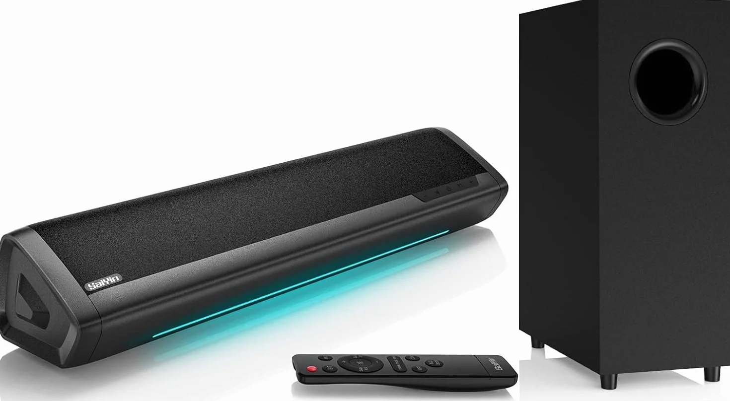 Saiyin Soundbar con Subwoofer per TV 17 Pollici 2.1 Canali Bluetooth Ottico AUX