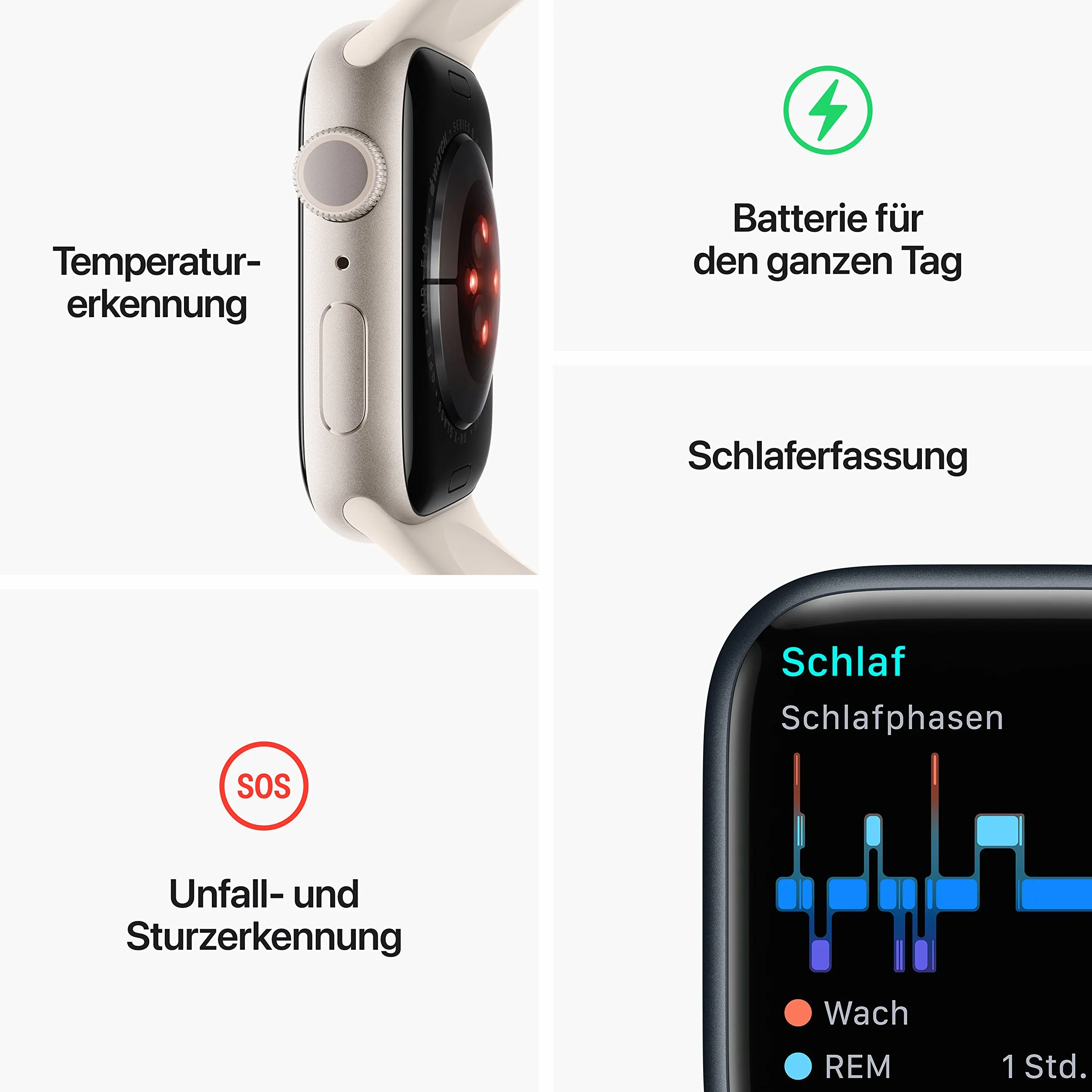 APPLE WATCH SE ALUMINIUM 44MM MITTERNACHT (SPORTARMBAND MITTERNACHT) *NEW* (Ricondizionato)