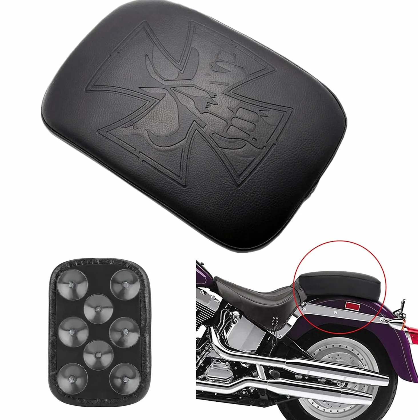 Cuscino Ventosa Moto 8 Ventosa Posteriore Sedile Passeggero Sellino per Harley Cruiser Chopper Modello Teschio