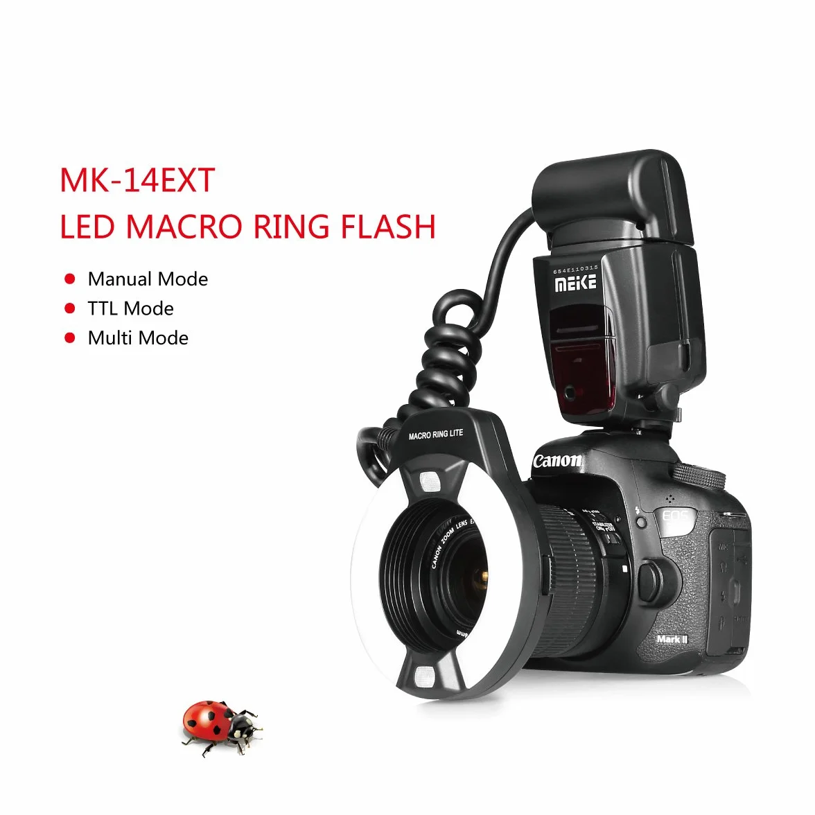 MEKE MK-14EXT-C E-TTL Anello flash macro LED con lampada LED AF Assist per EOS 4000D 70D 77D 80D Rebel T7i T6i T6s T6 T5i T5 T4i T3i SL2 e altre fotocamere DSLR EOS con supporto