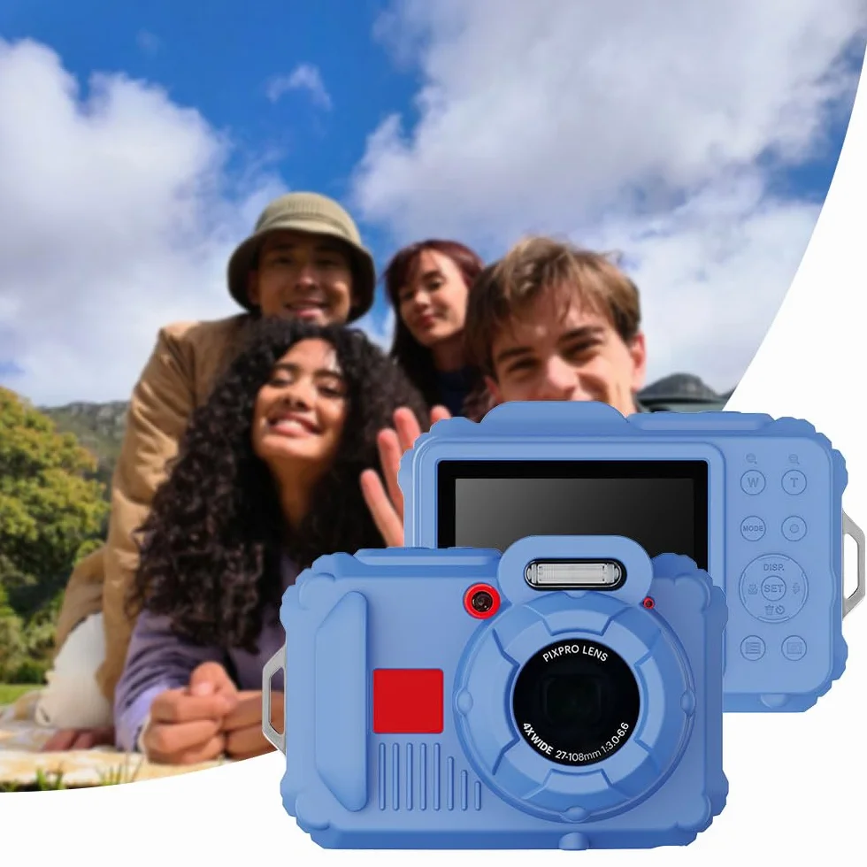 Custodia in silicone per fotocamera digitale pixpro wpz2 con protezione dello schermo 2PCS e cordino - blu