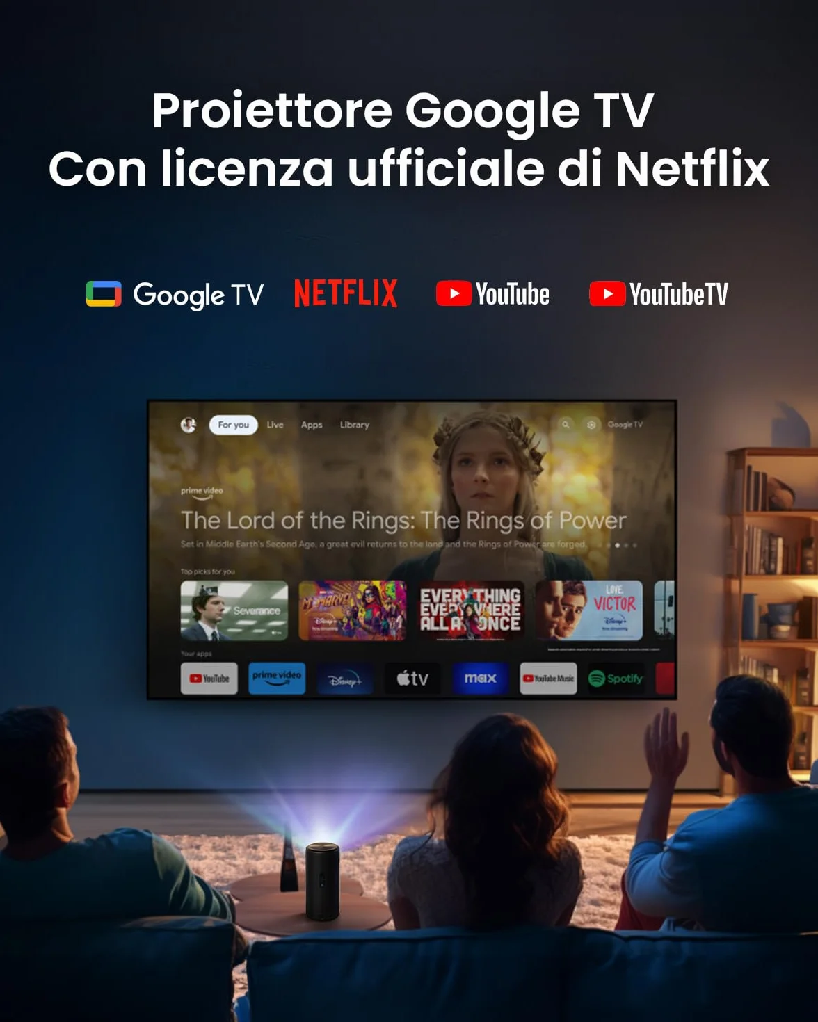 NEBULA Anker Capsule 3 Laser Mini proiettore Portatile per Esterni con Wi-Fi e Smart TV, connessione a Google TV e Netflix, Dolby Digital, Immagine Fino a 3m, 2.5 Ore