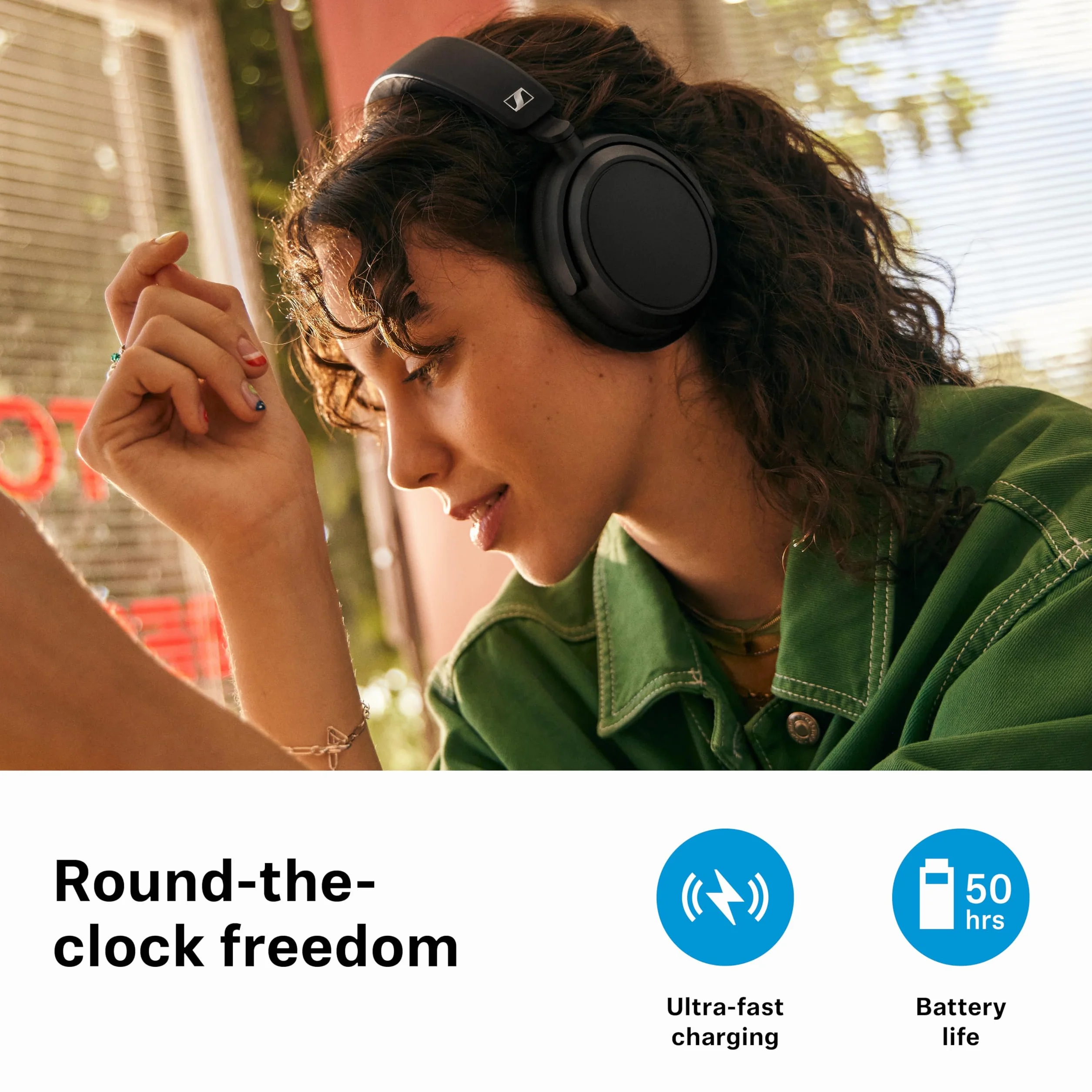 Sennheiser ACCENTUM Plus - Cuffie Bluetooth wireless, audio di alta qualità con funzione di ricarica rapida, autonomia di 50 ore e ANC ibrido adattivo - Nero