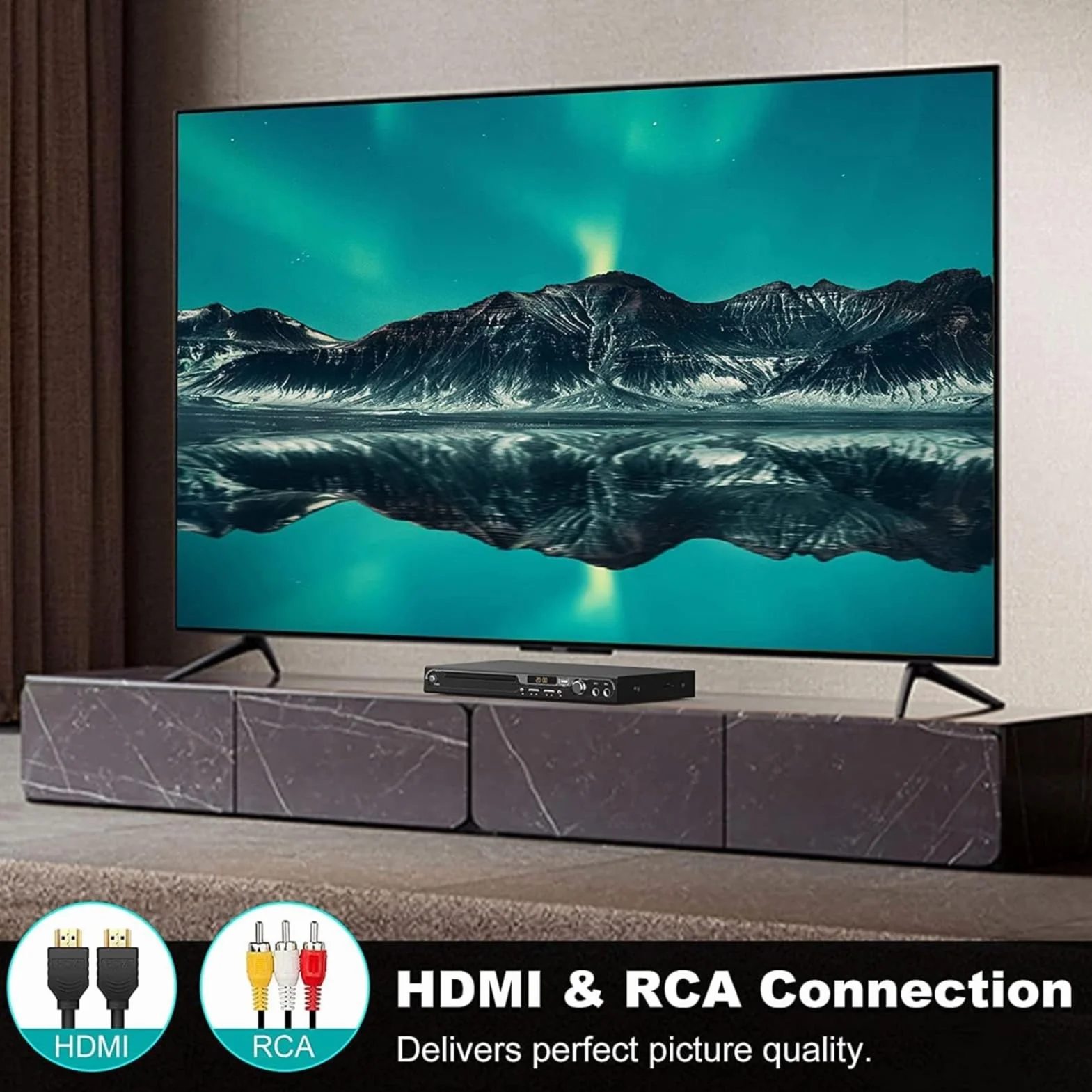 Maite Lettore DVD HD 1080P per TV, HDMI con doppio ingresso per microfono, region free, supporto ingresso scheda USB/SD, uscita HDMI/AV, pulsante in metallo e suono Dolby