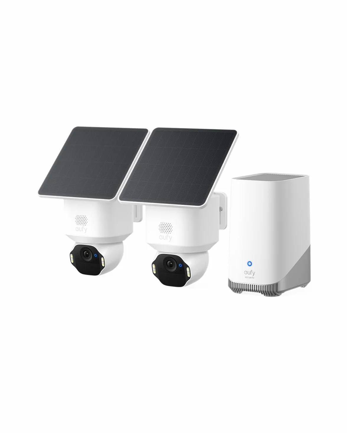 eufy Security SoloCam E42 (HomeBase S380) kit di 2 telecamere, telecamera wireless 4K esterna, energia FV, rilevamento moto AI, strobo, pan e inclinazione, riconoscimento facciale, spazio fino a 16 TB