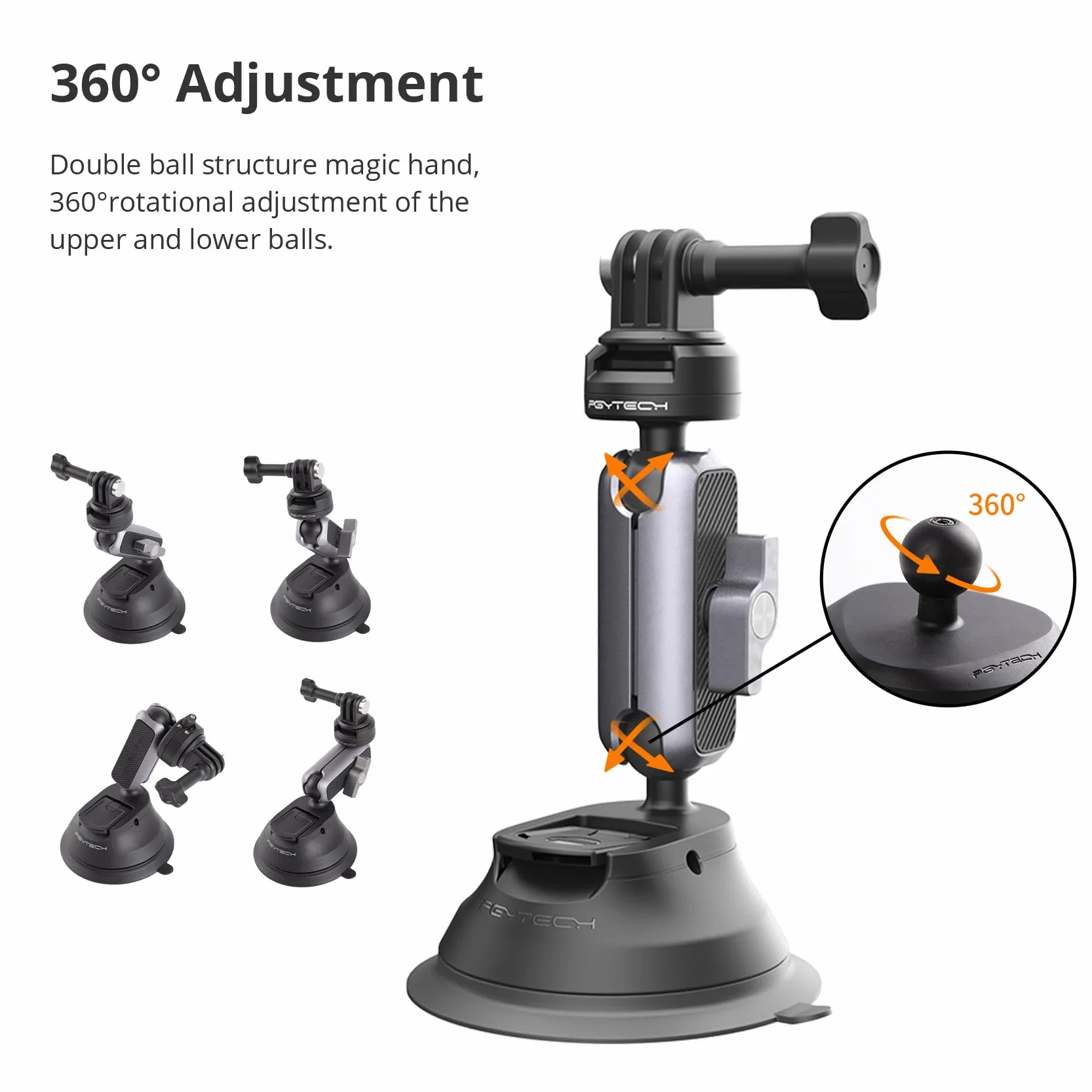 PGYTECH CapLock Supporto a Ventosa per Action Cam da Auto per DJI OSMO 360/Action 6/Pocket 3/4/4P, per Gopro Hero 13/12/11, Auto Staffa per Insta360 Ace Pro 2/X5 con filettatura 1/4"-20