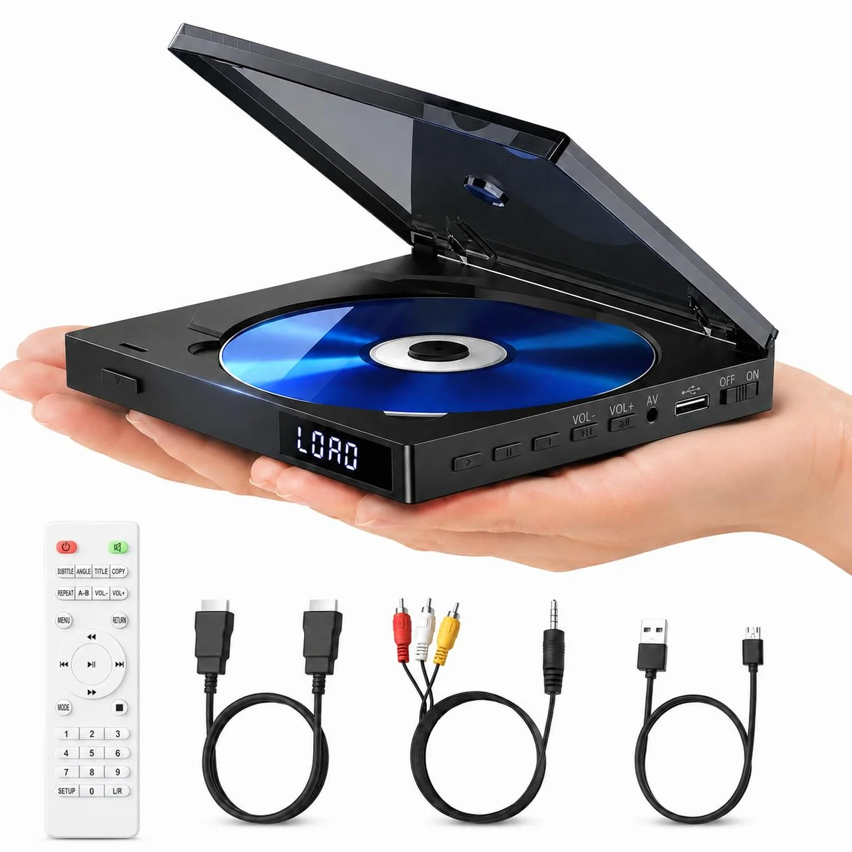 Lettore DVD Super Slim, Lettore DVD Compatto per TV, Player con Altoparlante HiFi Integrato, Uscita USB, Porta AUX da 3,5mm, PAL/NTSC Integrato