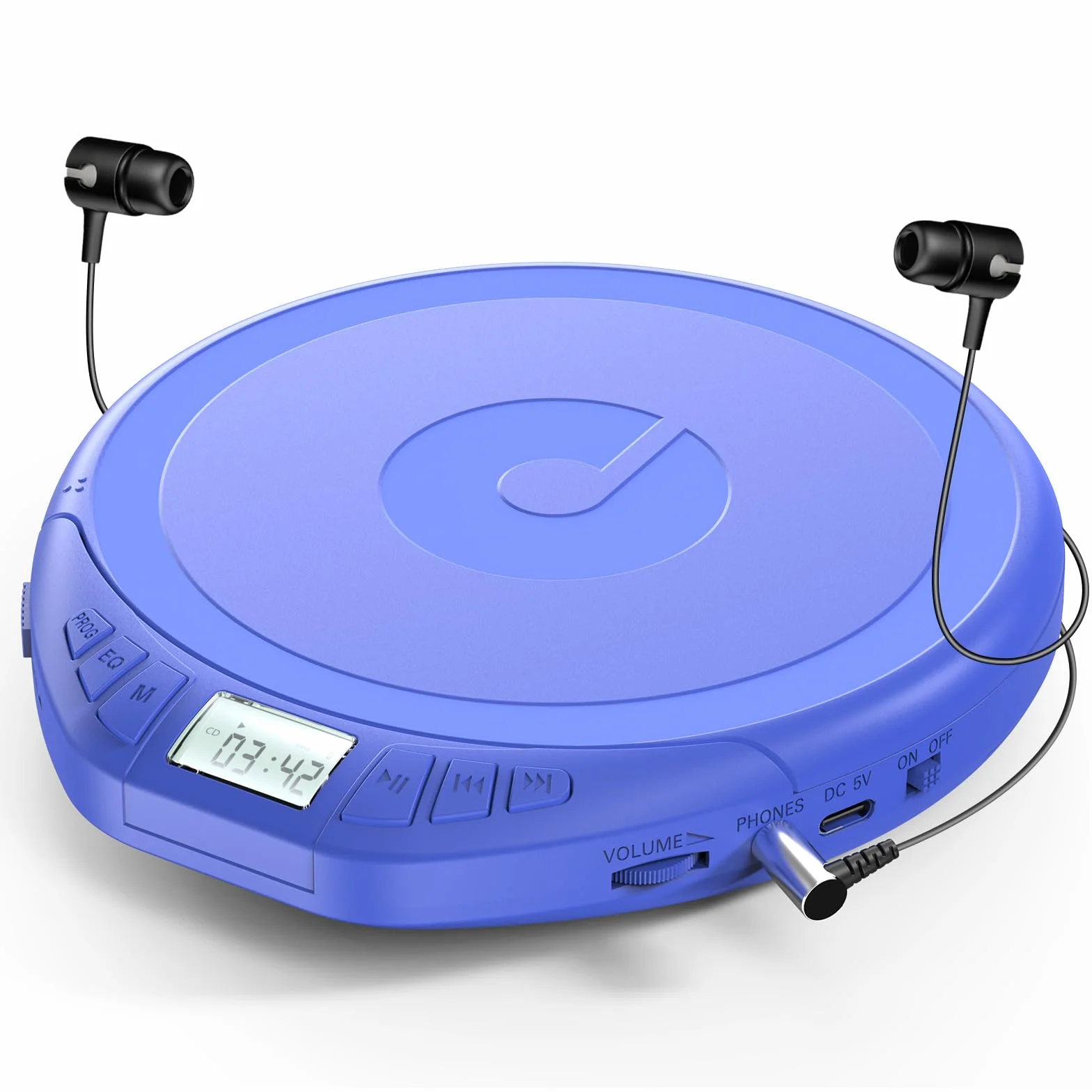 Gueray Lettore CD portatile Dsicman: con auricolari per auto con anti-skip antiurto con display LCD Supporto funzione di ripetizione memoria PROG (blu)