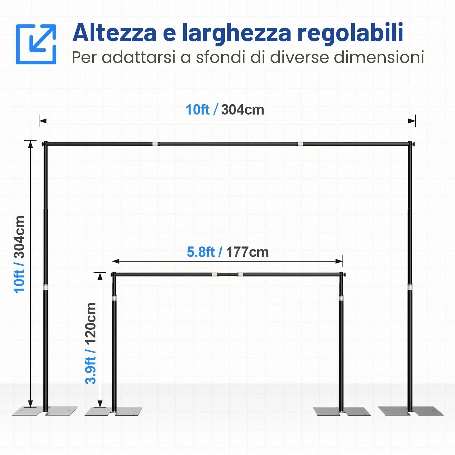 EMART Kit di Supporto per Sfondo 3 x 3 m, Cornice Resistente con Base in Acciaio Metallico per Feste, Studio Fotografico e Video per Matrimoni